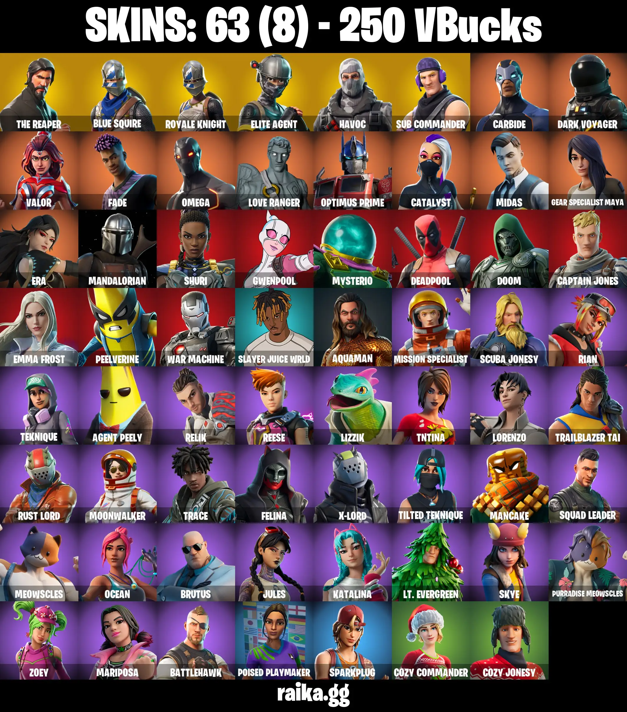 PC/XBOX/PSN 63 skins | The Reaper | Blue Squire | Royale Knight | Elite Agent | Take The L | Havoc | Katalina | Sub Commander | Midas