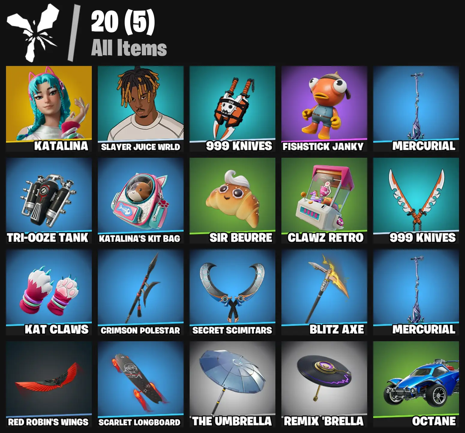 [PC/PSN/XBOX] 2 skins | Katalina | Slayer Juice WRLD | 999 Knives | Fishstick Janky | Mercurial | Tri-Ooze Tank | Katalina's Kit Bag | Sir Beurre | 0 VB