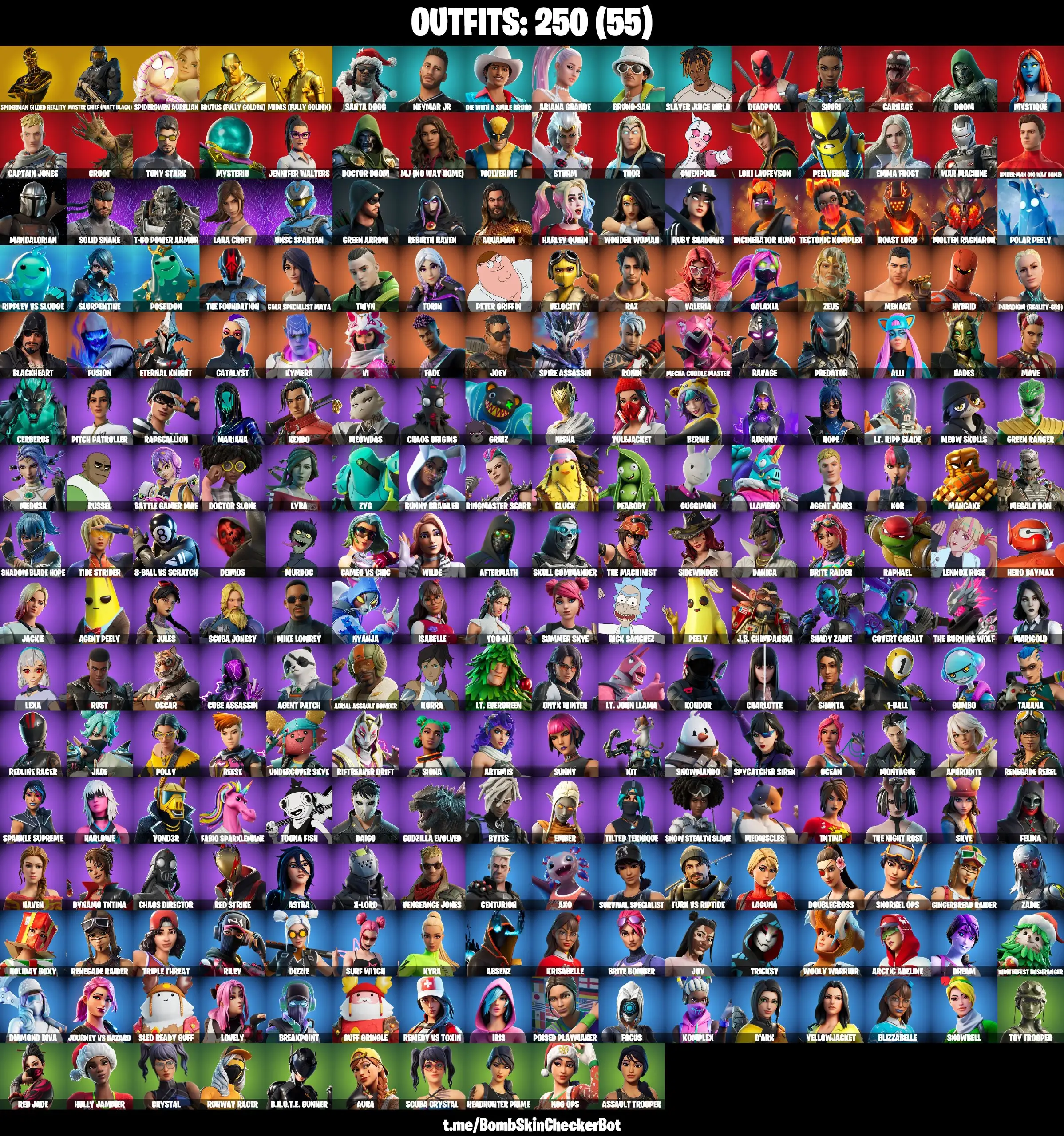 【250 SKINS】 GOLD MIDAS ❤️ SPIDER-MEN ❤️ CANDY AXE ❤️ GOLD BRUTUS❤️   (PC/PSN/XBOX)