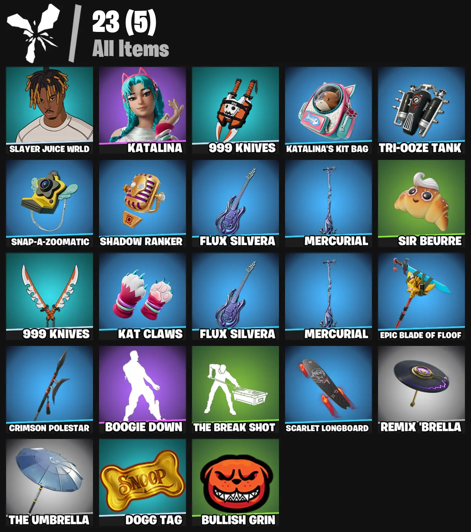 [PC/PSN/XBOX] 2 skins | Slayer Juice WRLD | Katalina | 999 Knives | Katalina's Kit Bag | Tri-Ooze Tank | Snap-A-Zoomatic | SHADOW Ranker | 200 VB