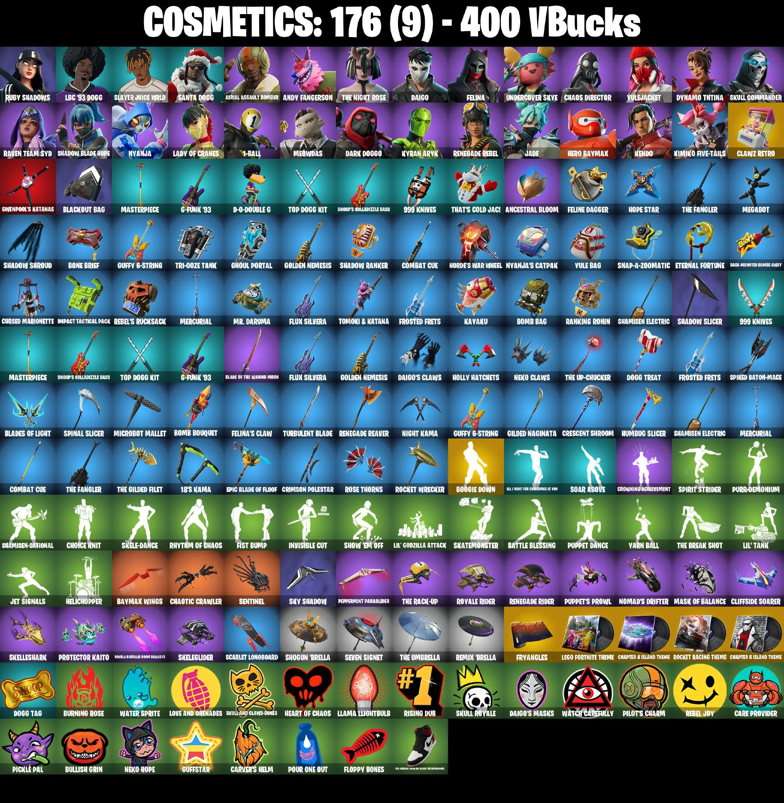 [PC/PSN/XBOX] 27 Skins | 1-Ball | Andy Fangerson | Aerial Assault Bomber | Dark Doggo | Kendo | Slayer Juice WRLD | Santa Dogg