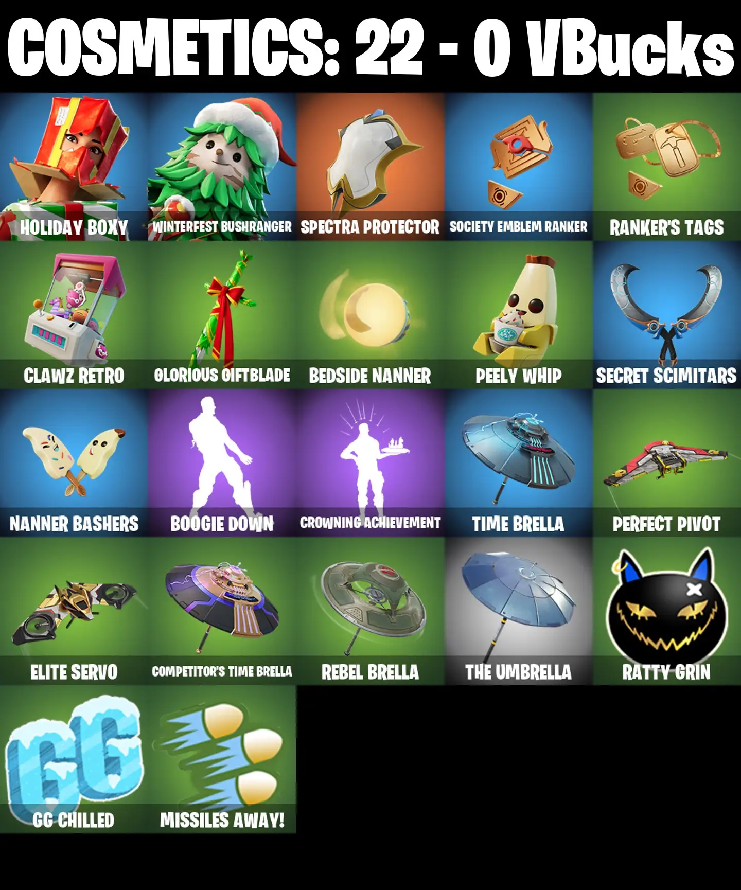 [PC/PSN/XBOX] 2 skins | Holiday Boxy | Winterfest Bushranger | Spectra Protector | Society Emblem Ranker | Ranker's Tags | Clawz Retro | 0 VB
