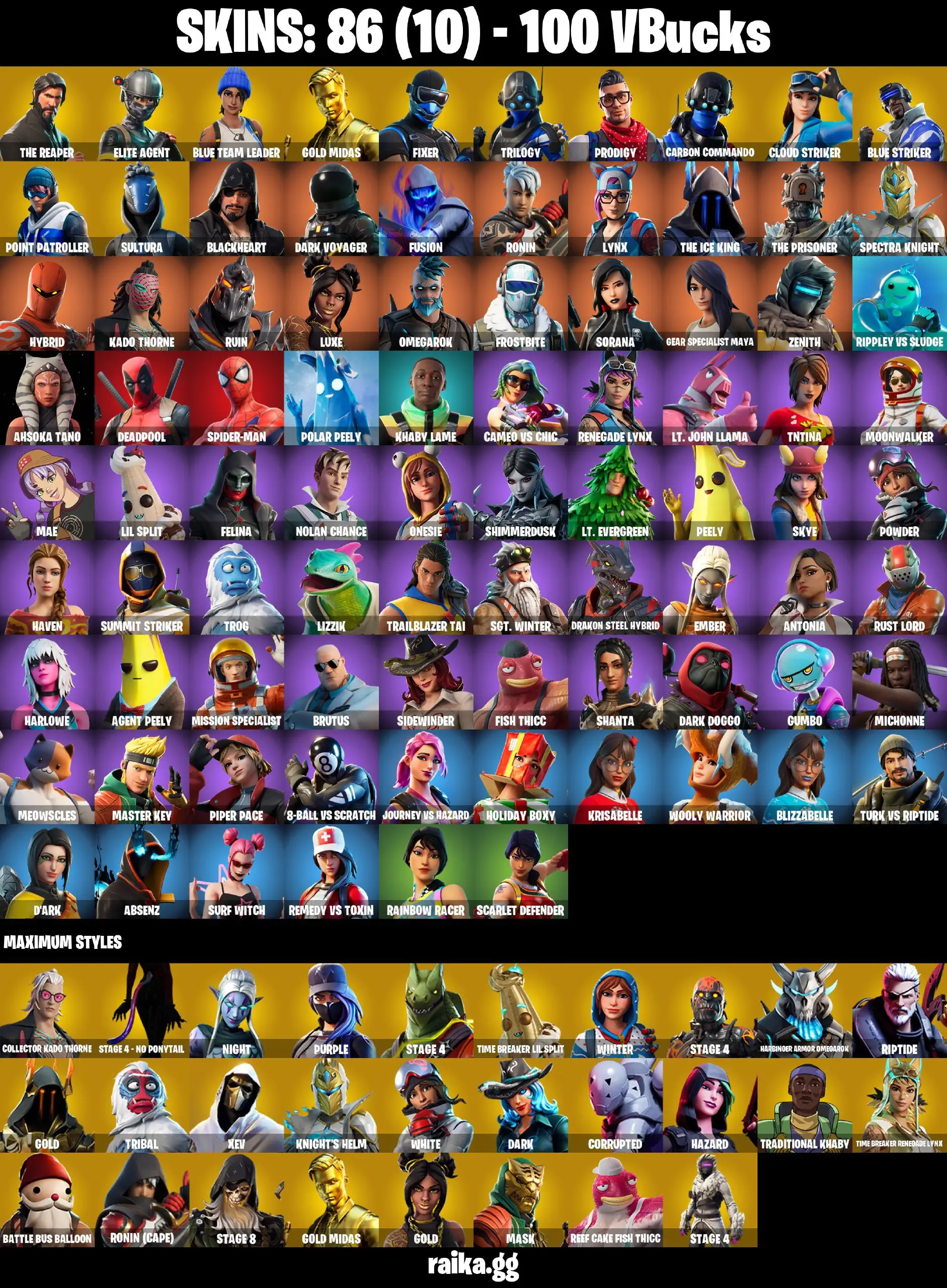 [PC/PSN/XBOX] 87 skins | The Reaper | Elite Agent | Blue Team Leader | Mako | Take The L | Gold Midas | Trilogy | Sultura | Carbon Commando