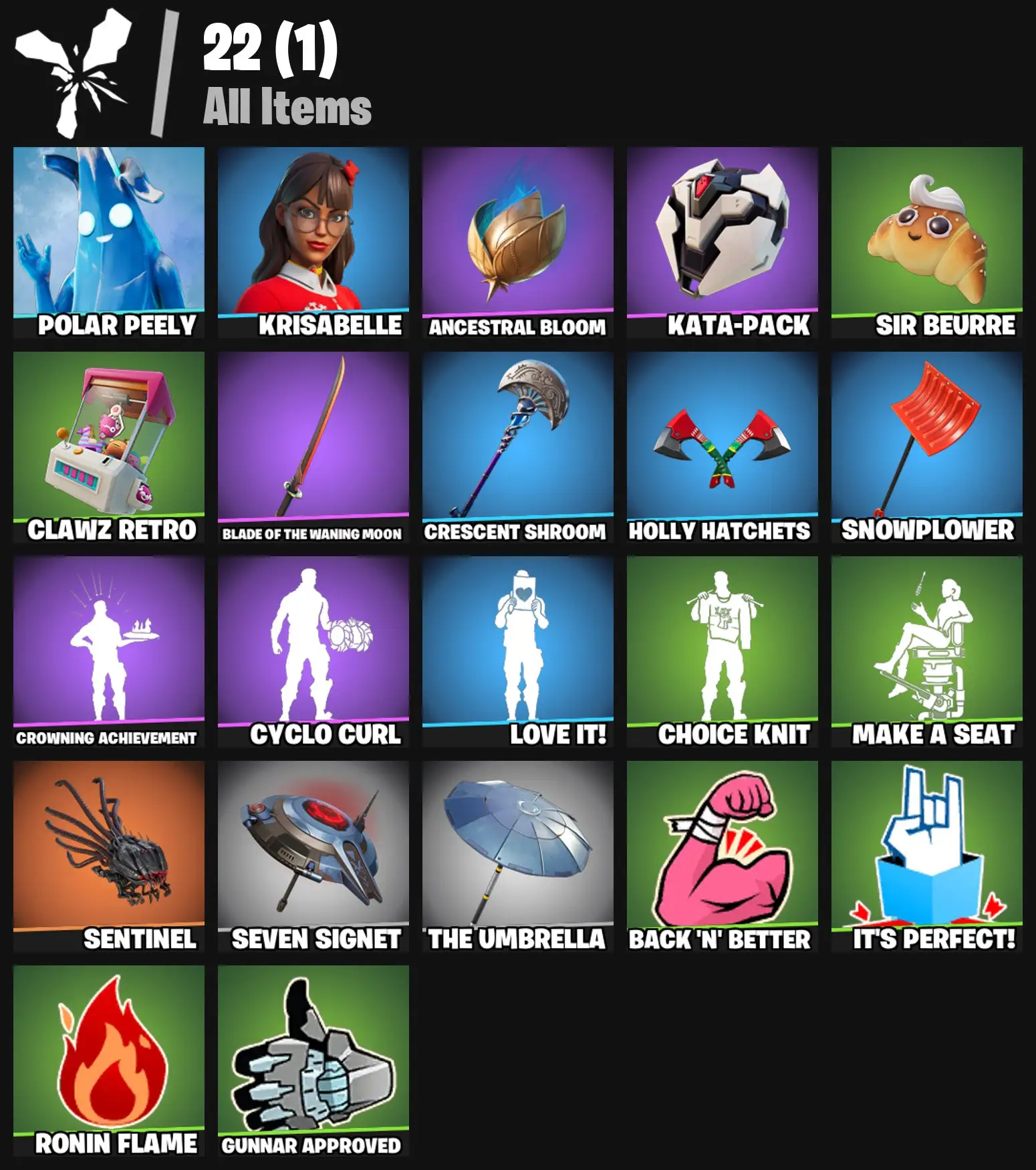 [PC/PSN/XBOX] 2 skins | Polar Peely | Krisabelle | Ancestral Bloom | Kata-Pack | Sir Beurre | Clawz Retro | Blade of the Waning Moon | 300 VB
