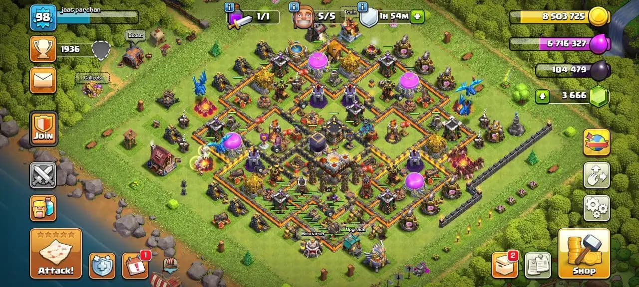 [#1391] [VP]3666 GEMS LOADED SEMI-MAX TH 11 | 31-27-22-6 HEROES | STACKED MAGIC ITEMS | FREE RENAME | 102 CWL MEDALS | BEST EQUIPMENT  | INSTANT DELIVERY