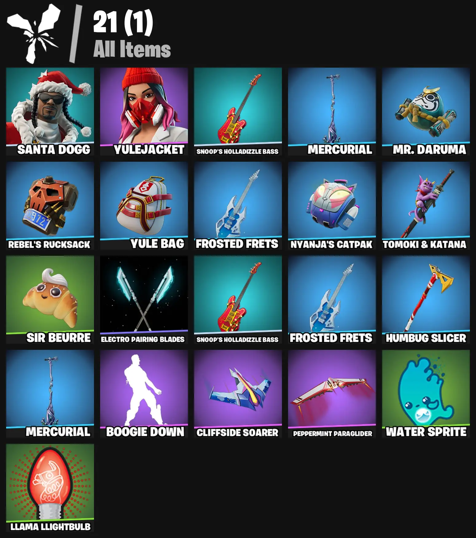 [PC/PSN/XBOX] 2 skins | Santa Dogg | Yulejacket | Snoop's Holladizzle Bass | Mercurial | Mr. Daruma | Rebel's Rucksack | Yule Bag | Frosted Frets | 100 VB