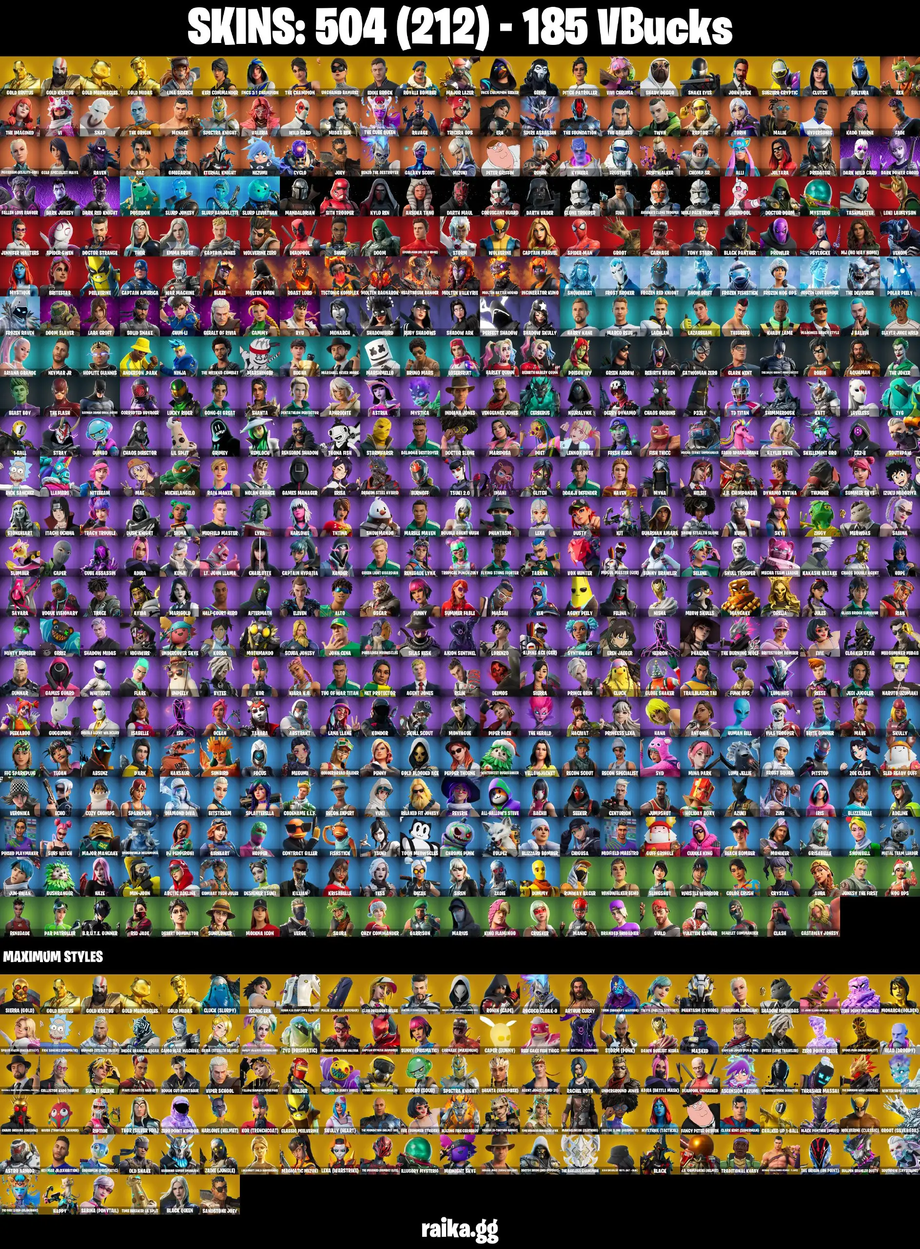 FULL 504 skins | Leviathan Axe | Gold Kratos | Gold Midas | Gold Brutus | FNCS Champion Seeker | Royale Bomber | The Champion 