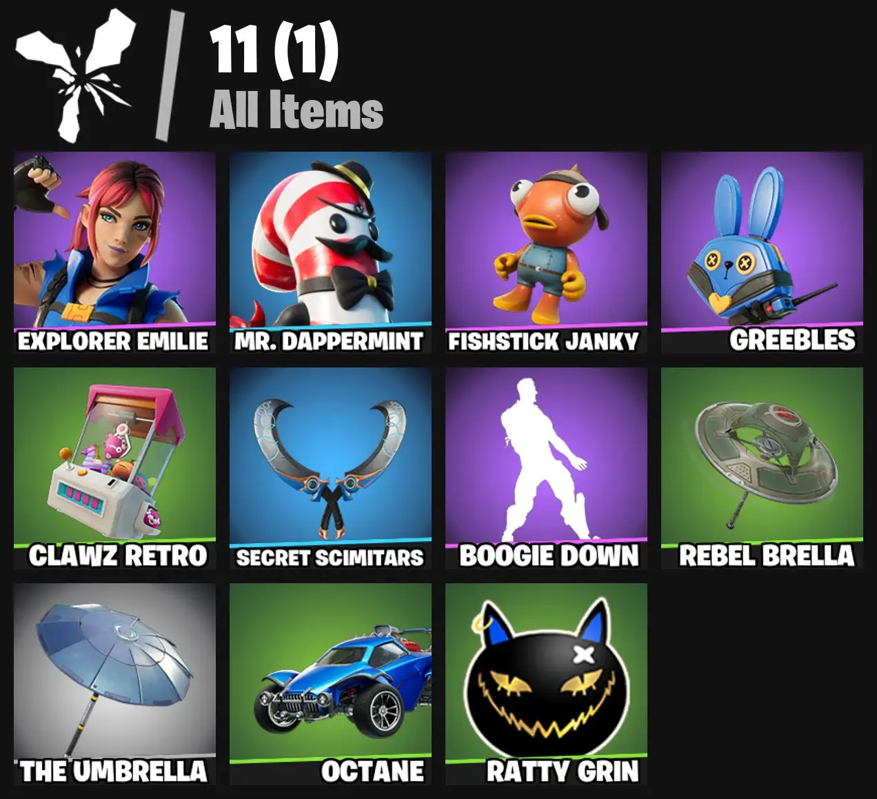 [PC/PSN/XBOX] 2 skins | Explorer Emilie | Mr. Dappermint | Fishstick Janky | Greebles | Clawz Retro | Secret Scimitars | Boogie Down | Rebel Brella | 0 VB