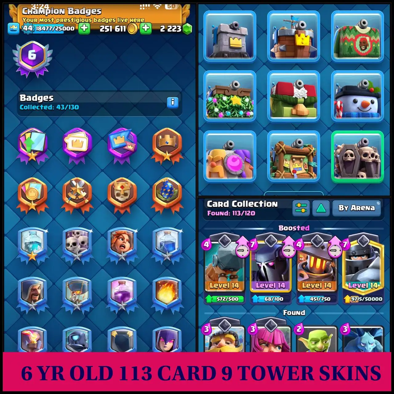 🔥RARE GOBLIN KISS EMOTE 👑 6-YR OLD 43 LVL ACC💥 3-EVO CARDS⭐16- MAX CARDS❤️6093-TROPHIES🏆KT-14💫 ARENA-17💥38 EMOTES🫧 8 TOWER SKINS🏵CHEAP👀INSTANT DELIVERY GUARANTEED🚚✅