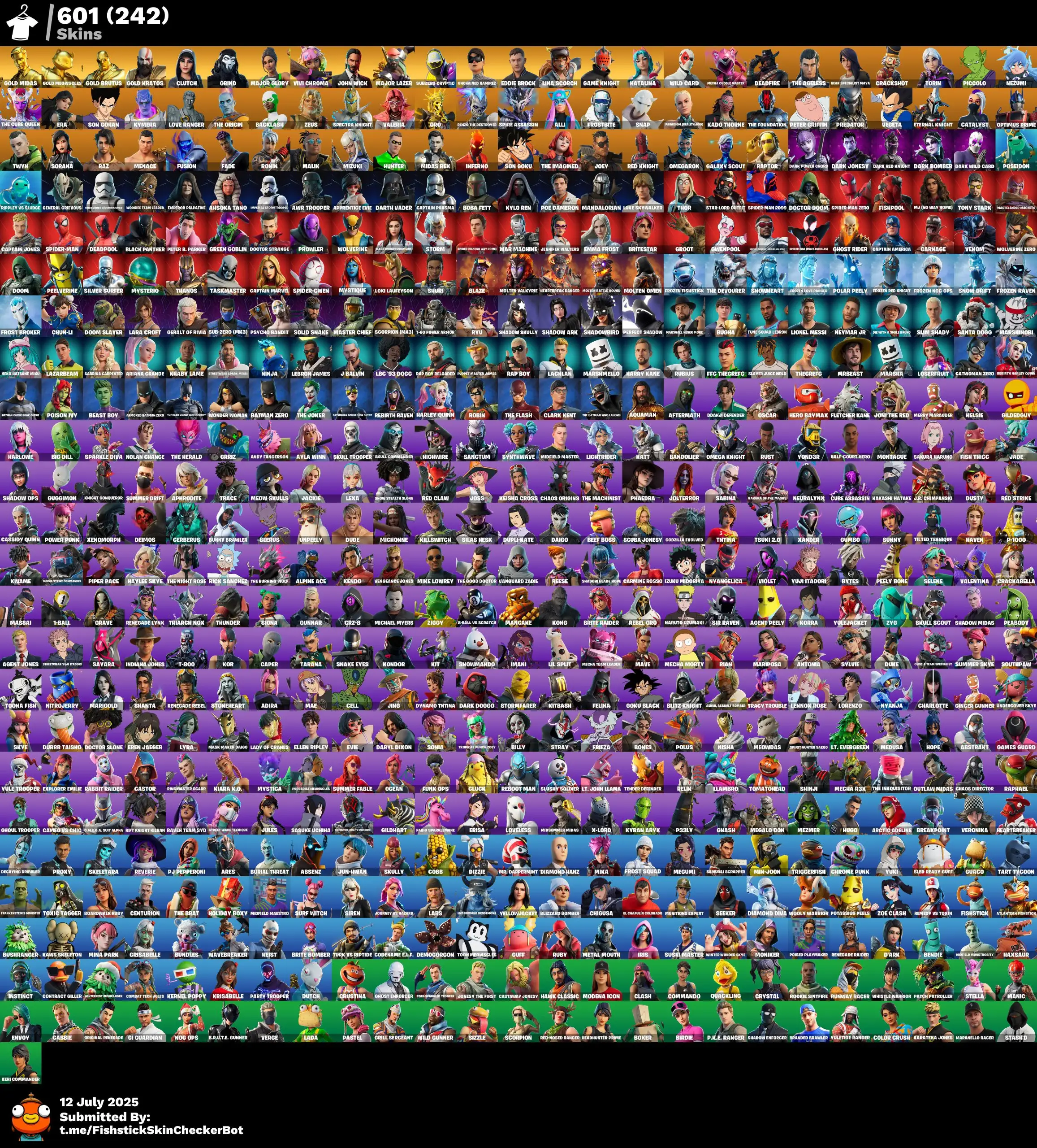 601 skins | Insane OG | Renegade Raider | Master Chief | Gold Midas | Gold Meowscles | Gold Brutus | Gold Kratos 