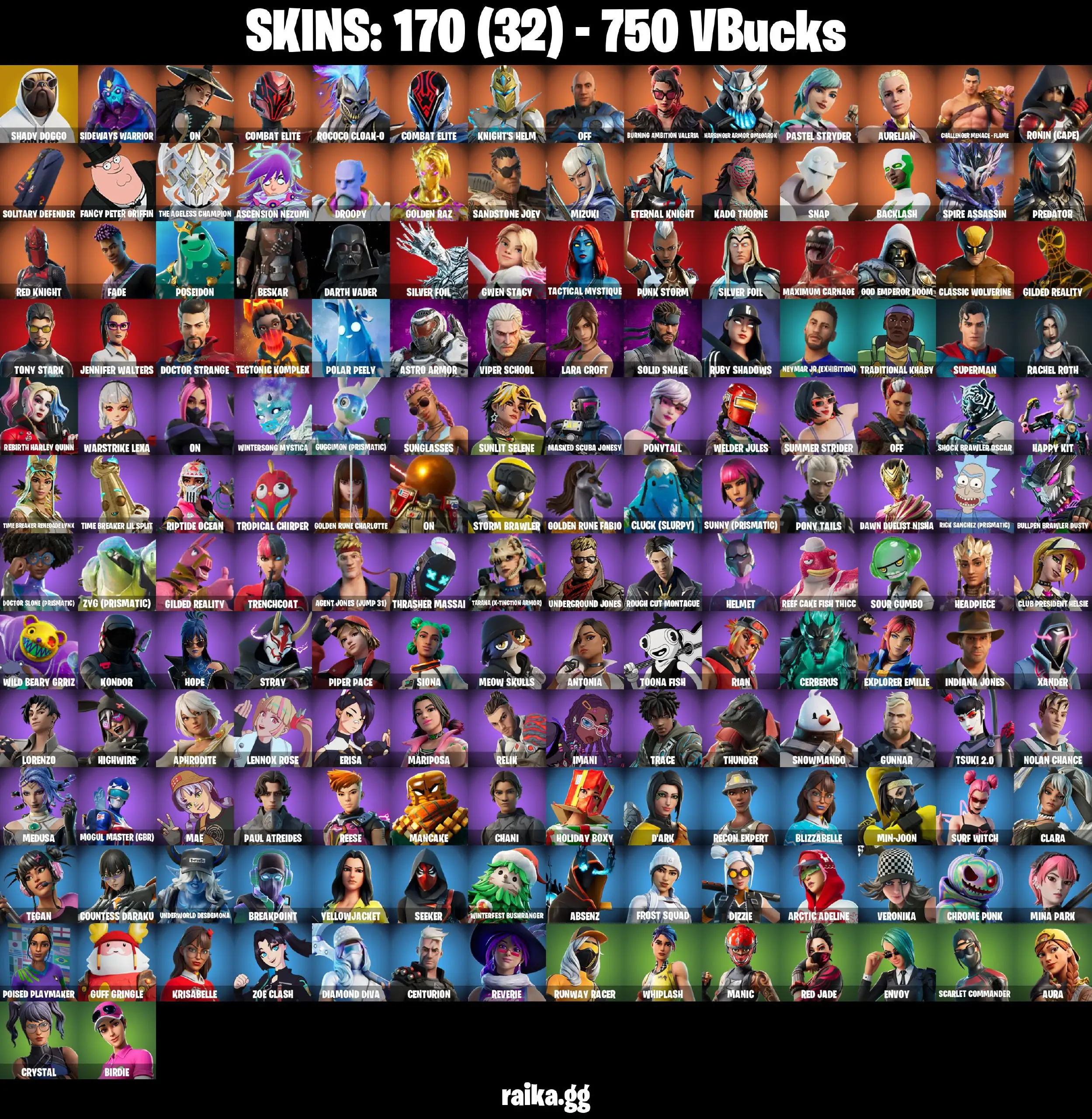 [PC/PSN/XB] 170 Stacked skins | Shady Doggo | Reaper | Laugh it up| Candy Axe | Lara Croft | Recon Expert | Yellow jacket | Kor| 750 VB