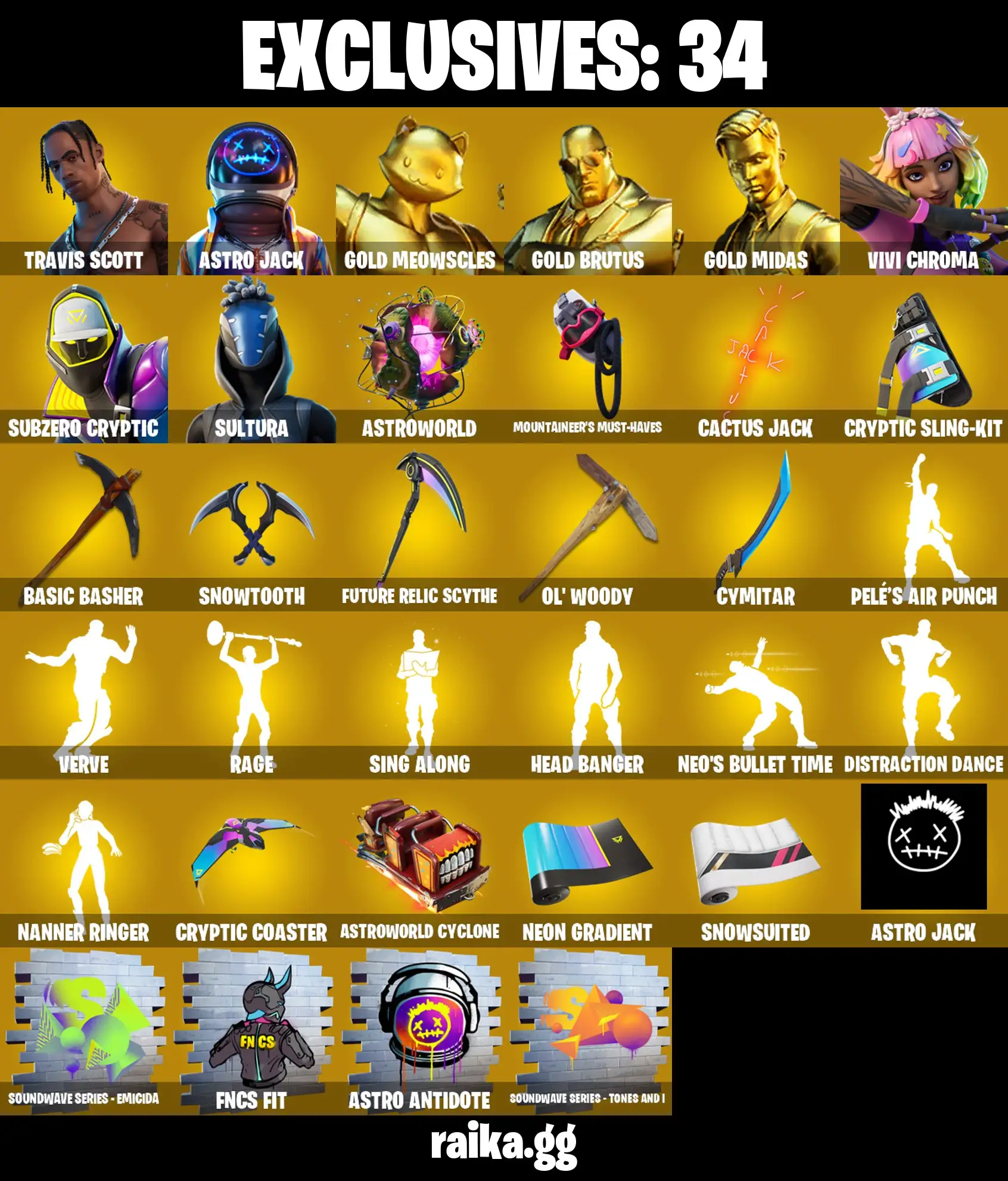 [PC/PSN/XBOX] 144 Stacked OG skins | Travis Scott | Astro Jack | Gold Meowscles | Gold Brutus | Gold Midas | Vivi Chroma | Cactus Jack | Lara Croft | Yellow Jacket 300 VB	