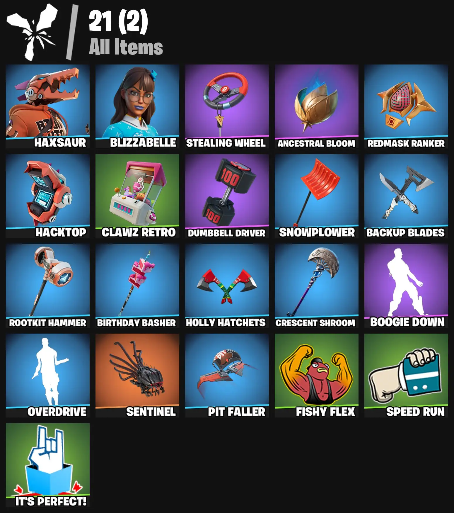 [PC/PSN/XBOX] 2 skins | Haxsaur | Blizzabelle | Stealing Wheel | Ancestral Bloom | Redmask Ranker | Hacktop | Clawz Retro | Dumbbell Driver | 100 VB