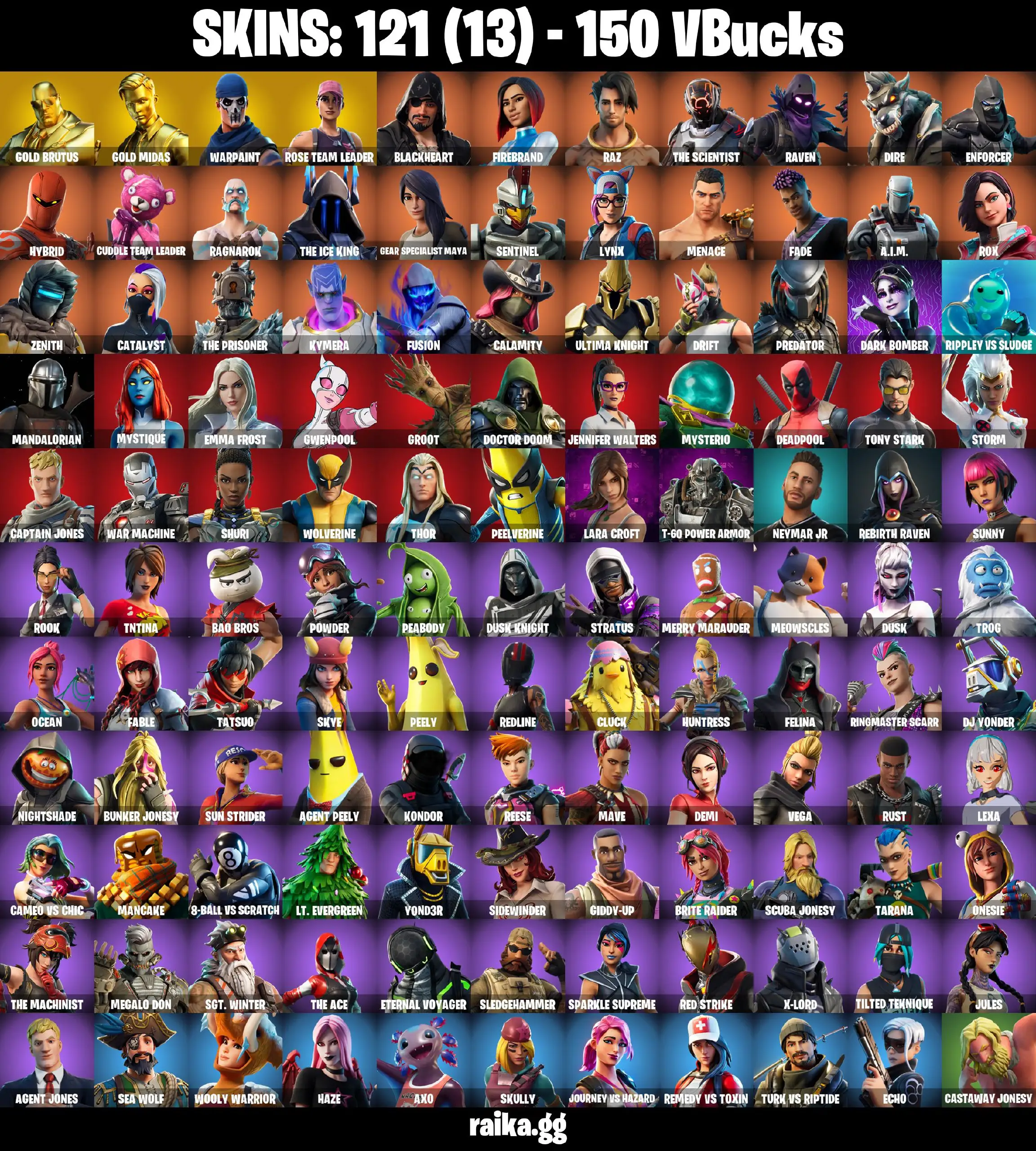 [PC/PSN/XBOX] 121 skins | OG STW | Gold Midas | Gold Brutus | The Scientist | Lynx | Gear Specialist Maya | Blackheart | Enforcer | Rox | 550 VB