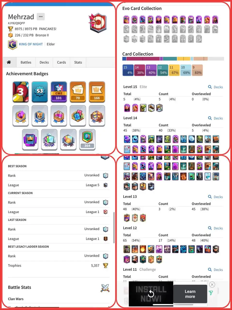 👑LEV-53👑12-EVO CARDS-45 MAX CARD-17 ELITES❤️8975-TROPHIES🏆KT-14💫ARENA-22💥70 EMOTES🫧CHEAP👀INSTANT DELIVERY✅