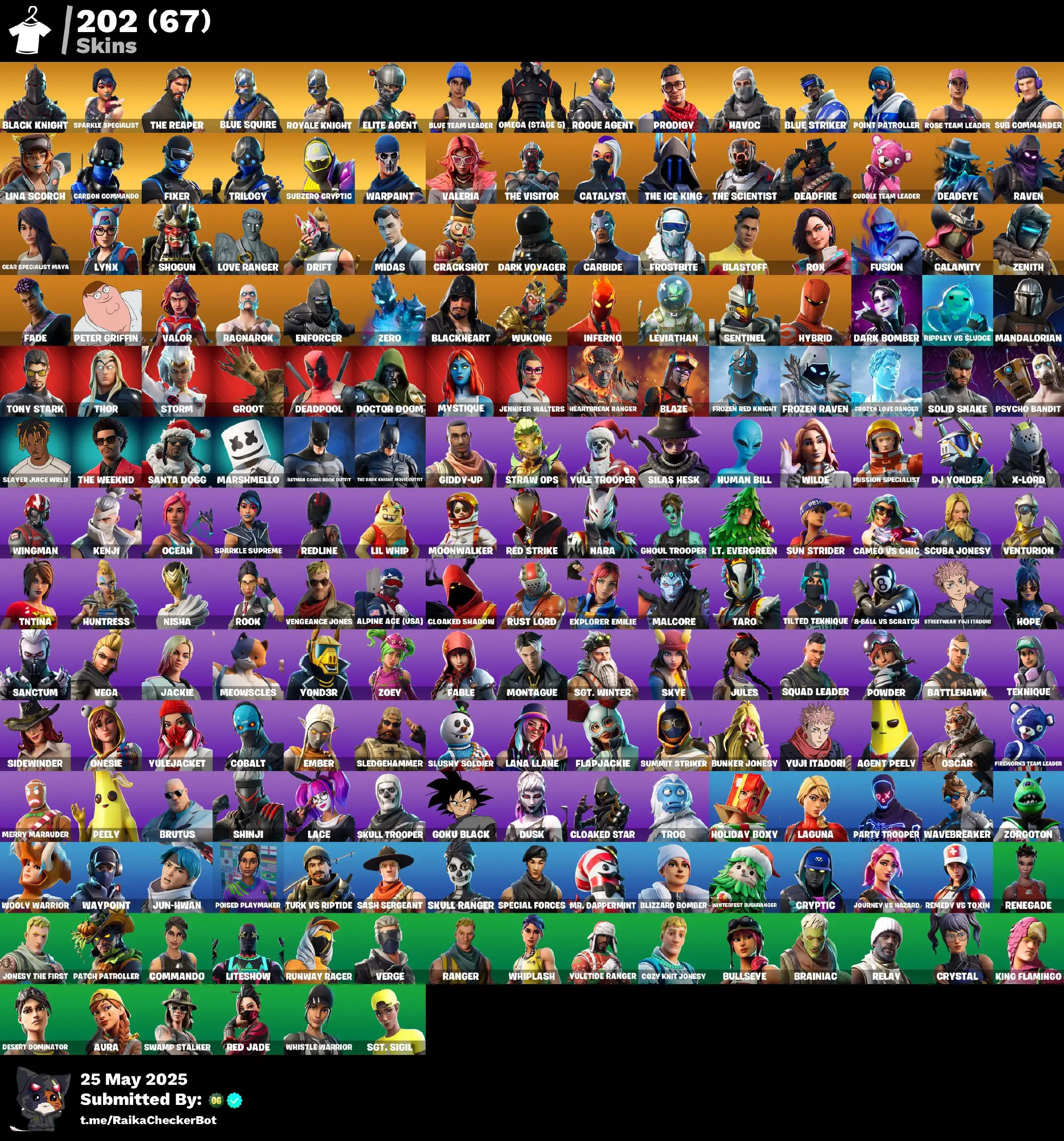  202 Skins · 67 Paid · 🔥 Legacy Collection | Black Knight, Travis Scott, Sparkle Specialist, Peter Griffin & More