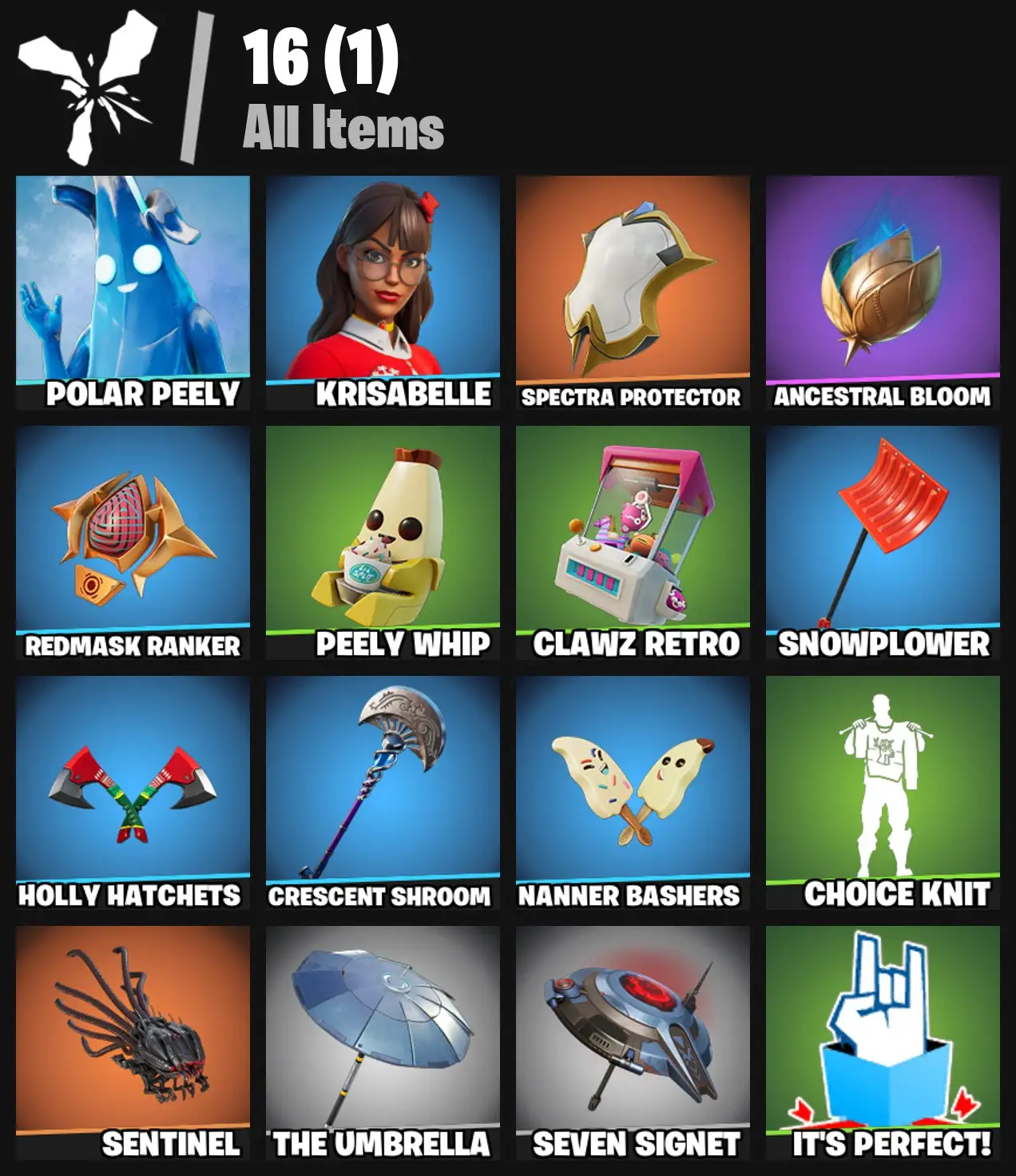 [PC/PSN/XBOX] 2 skins | Polar Peely | Krisabelle | Spectra Protector | Ancestral Bloom | Redmask Ranker | Peely Whip | Clawz Retro | Snowplower | 0 VB