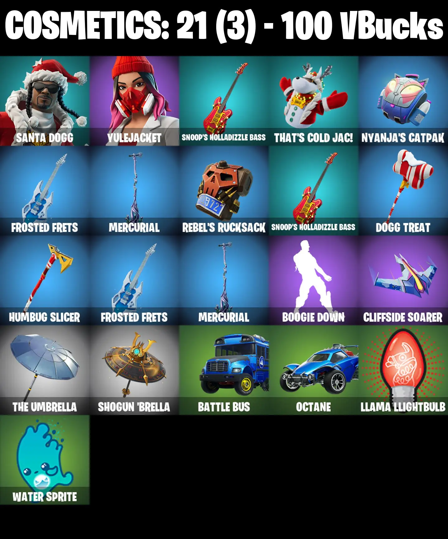 [PC/PSN/XBOX] 2 skins | Santa Dogg | Yulejacket | Snoop's Holladizzle Bass | That's Cold Jac! | Nyanja's Catpak | Frosted Frets | Mercurial | 100 VB