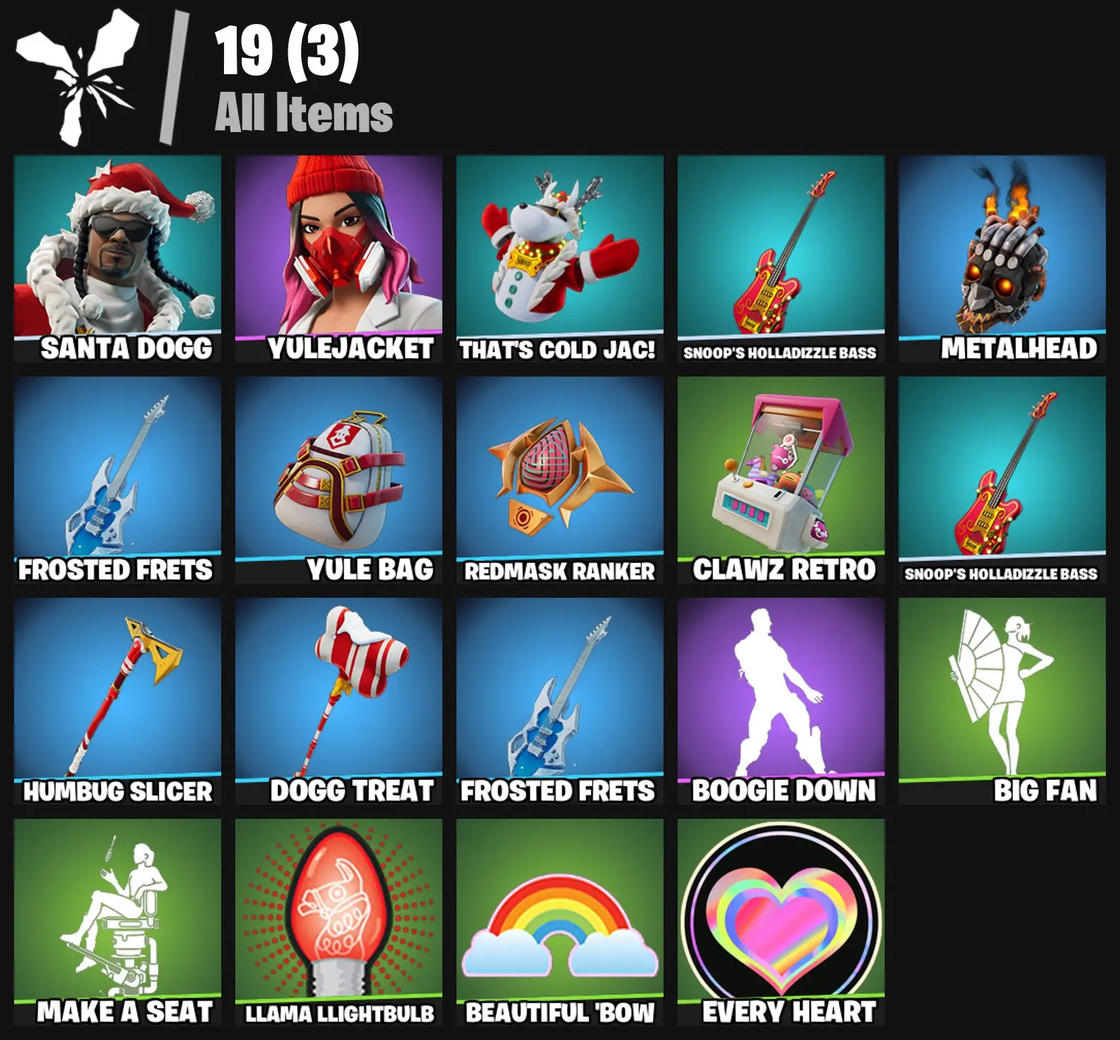 [PC/PSN/XBOX] 2 skins | Santa Dogg | Yulejacket | That's Cold Jac! | Snoop's Holladizzle Bass | Metalhead | Frosted Frets | Yule Bag | 100 VB
