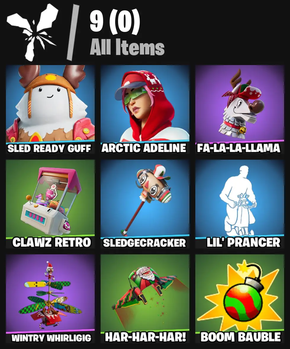 [PC/PSN/XBOX] 2 skins | Sled Ready Guff | Arctic Adeline | Fa-la-la-Llama | Clawz Retro | Sledgecracker | Lil' Prancer | Wintry Whirligig | 0 VB