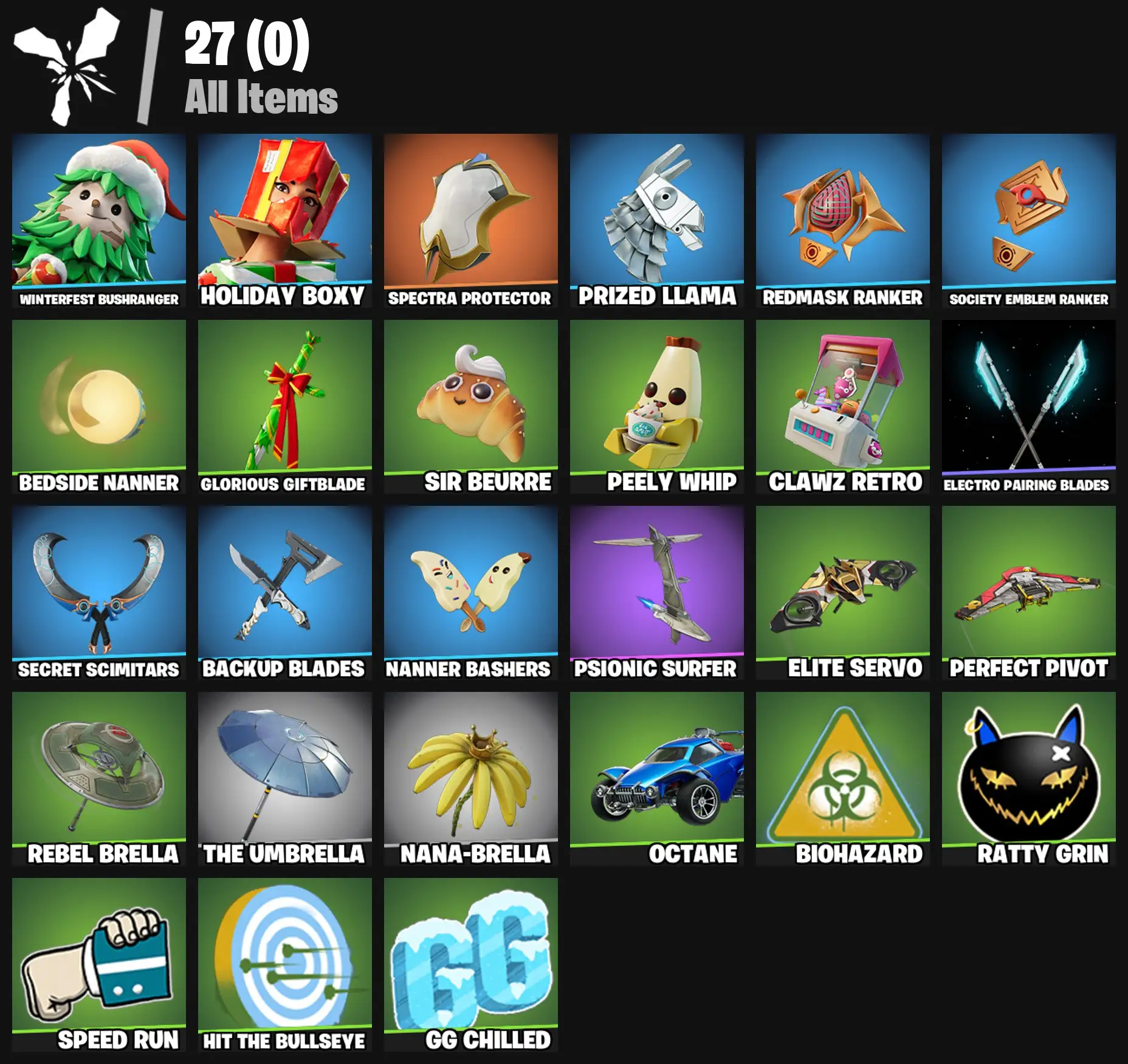 [PC/PSN/XBOX] 2 skins | Winterfest Bushranger | Holiday Boxy | Spectra Protector | Prized Llama | Redmask Ranker | Society Emblem Ranker | 100 VB