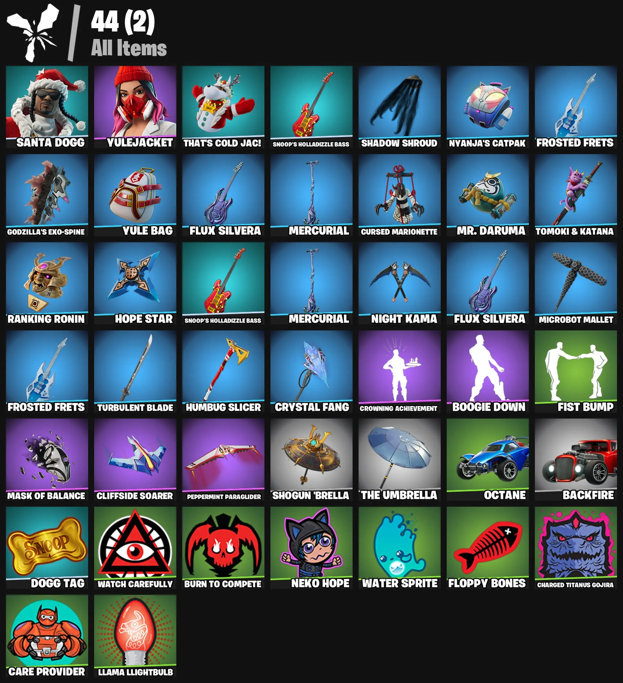 [PC/PSN/XBOX] 2 skins | Santa Dogg | Yulejacket | That's Cold Jac! | Snoop's Holladizzle Bass | Shadow Shroud | Nyanja's Catpak | Frosted Frets | 200 VB