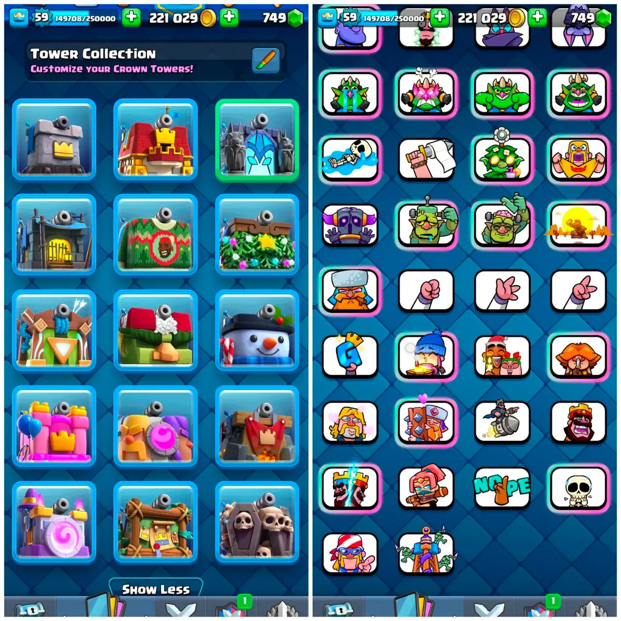 [#1456] 10.6K TROPHY - LVL 59 | KT 15 - ARENA 25 | 15 TOWER SKINS - 198 SUPER OG EMOTES | 83 MAX CARDS - 18 EVOLUTION CARDS - 17 ELITE CARDS | FREE RENAME - INSTANT DELIVERY