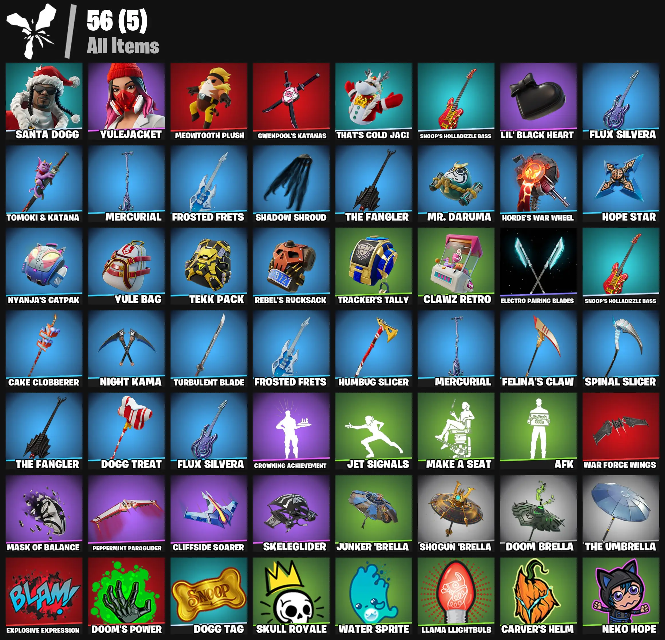 [PC/PSN/XBOX] 2 skins | Santa Dogg | Yulejacket | Meowtooth Plush | Gwenpool's Katanas | That's Cold Jac! | Snoop's Holladizzle Bass | 100 VB