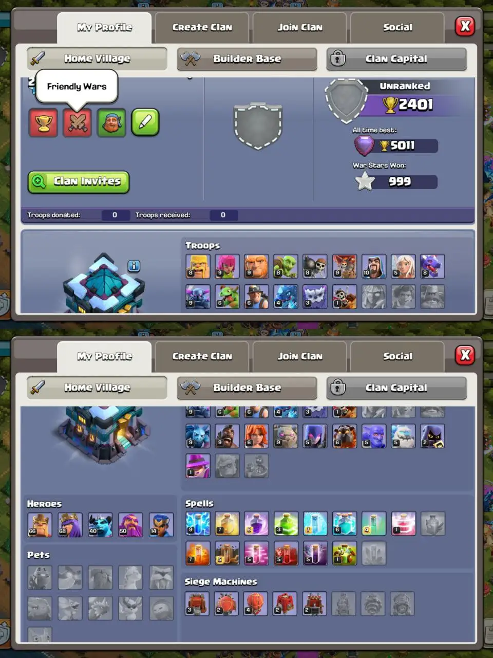 [#1396] [VP] ALMOST MAX TH 13 | 66-68-40-50-14 HEROES | SOME MAGIC ITEMS | 568 CWL MEDALS | 500 RENAME | 3 HEROES SKIN | INSTANT DELIVERY