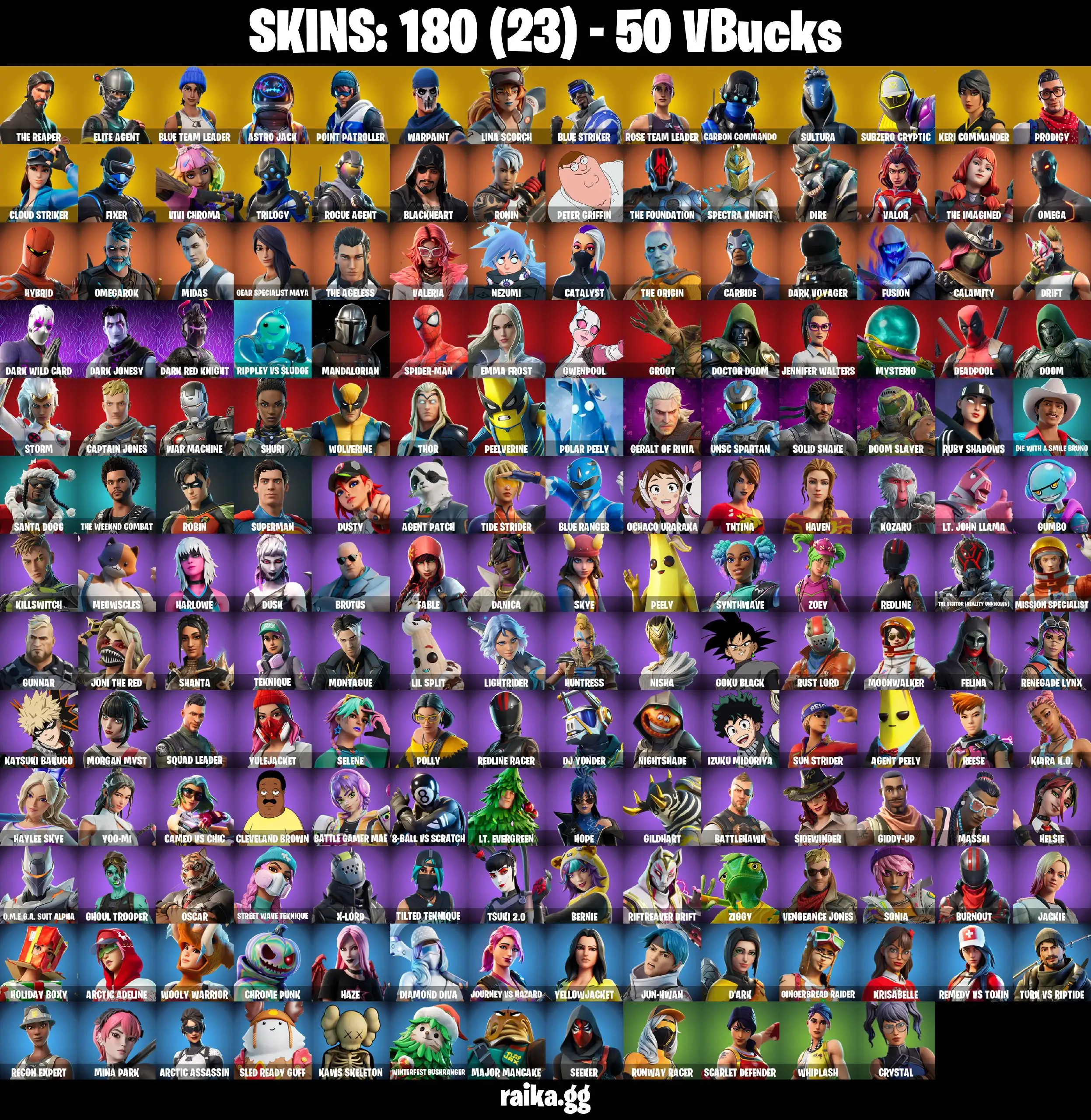 [PC/PSN/XBOX] FA 180 skins | The Reaper | OG STW | Elite Agent | Blue Team Leader | Astro Jack | Take The L | Vivi Chroma | Cloud Striker