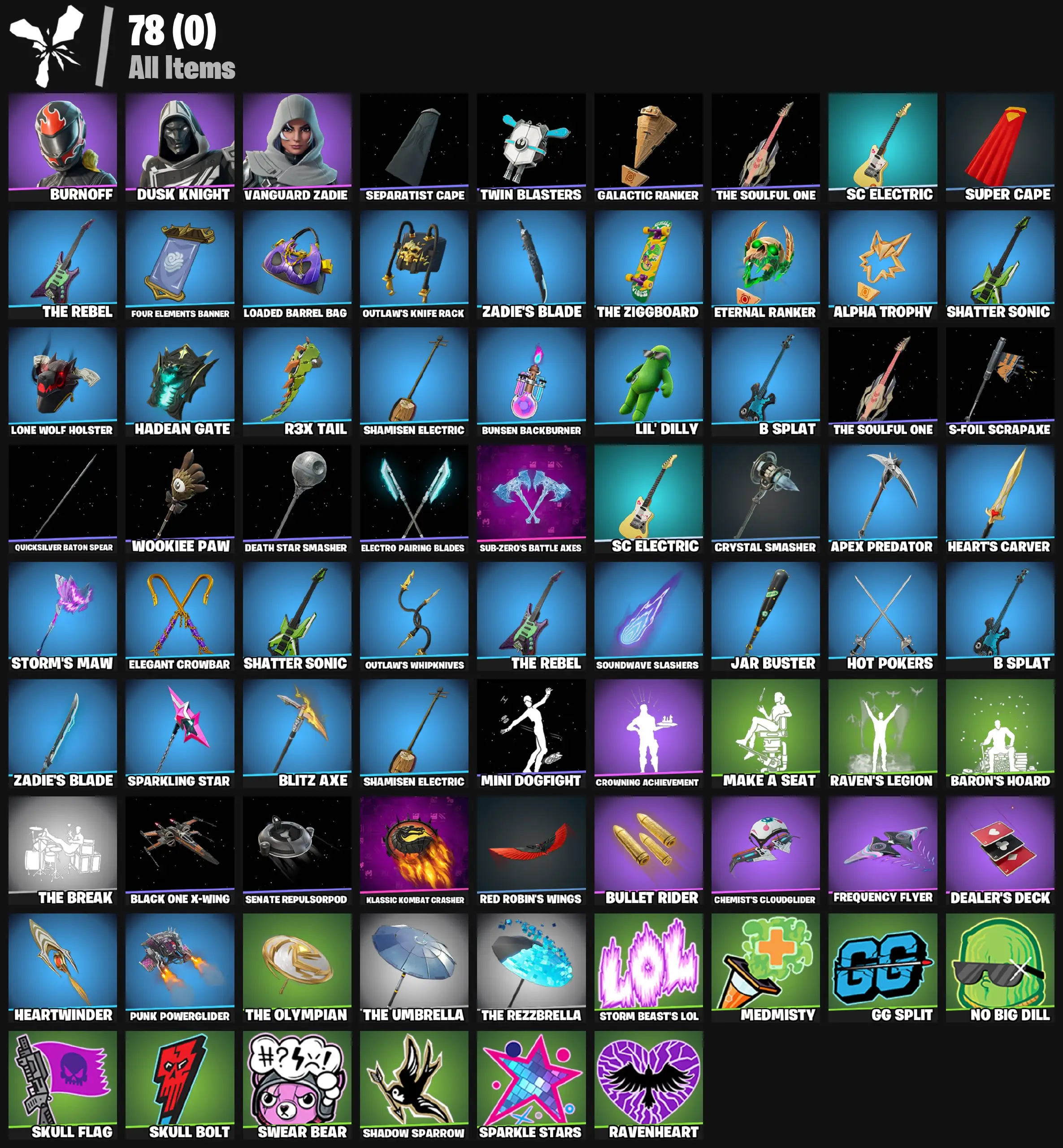 [PC/PSN/XBOX] 3 skins | Burnoff | Blitz Knight | Vanguard Zadie | Separatist Cape | Twin Blasters | Galactic Ranker | The Soulful One | SC Electric | 400 VB