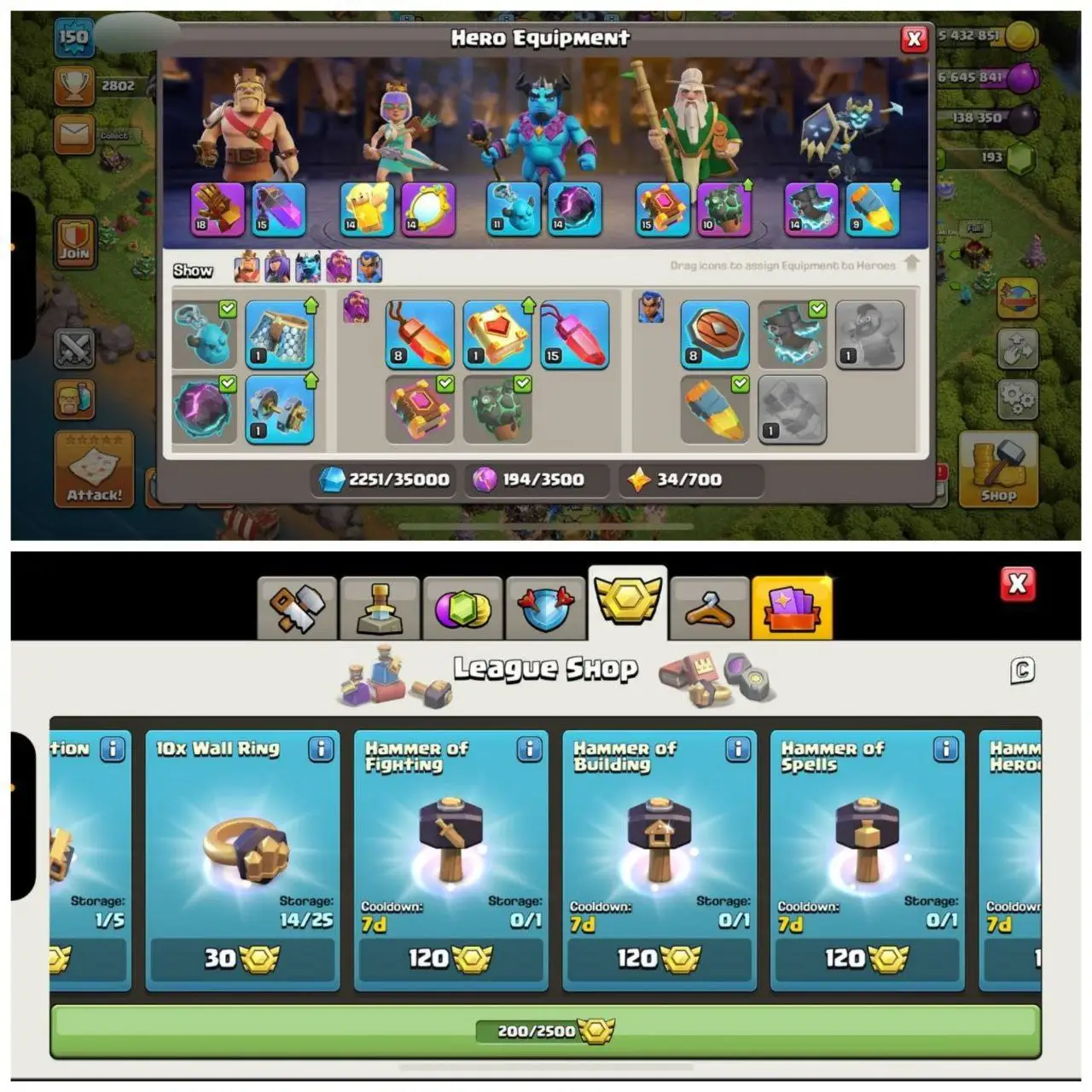 {POWERFULL ACCOUNT} TH13 PURE MAX⚡️XP- 150 ⚡️5 EPIC EQUIPMENTS⚡️HERO 75-75-50-50-25⚡️MAX WALLS ⚡️200 CWL MEDALS⚡️3 SKINS ⚡️MAGIC ITEMS ⚡️NC FREE⚡️OP LAB ⚡️INSTANT DELIVERY 🚚