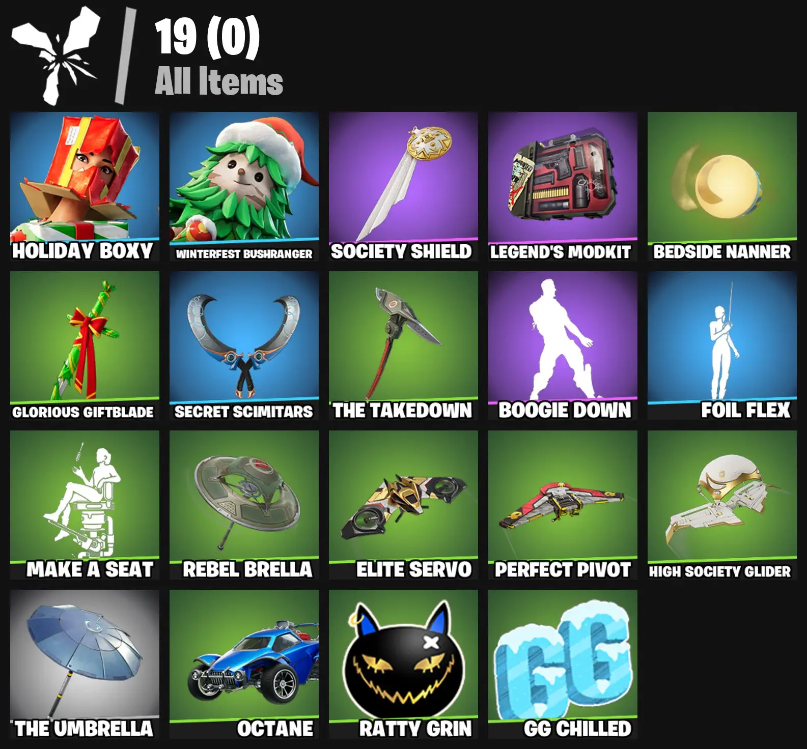 [PC/PSN/XBOX] 2 skins | Holiday Boxy | Winterfest Bushranger | Society Shield | Legend's Modkit | Bedside Nanner | Glorious Giftblade | 200 VB