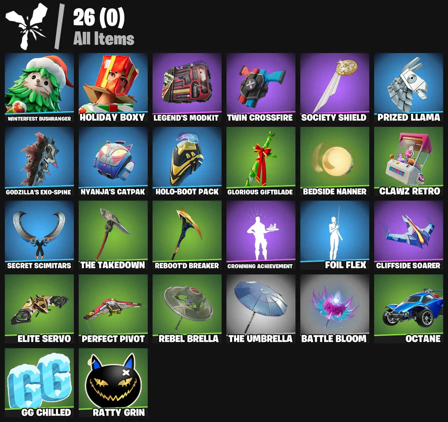 [PC/PSN/XBOX] 2 skins | Winterfest Bushranger | Holiday Boxy | Legend's Modkit | Twin Crossfire | Society Shield | Prized Llama | 200 VB