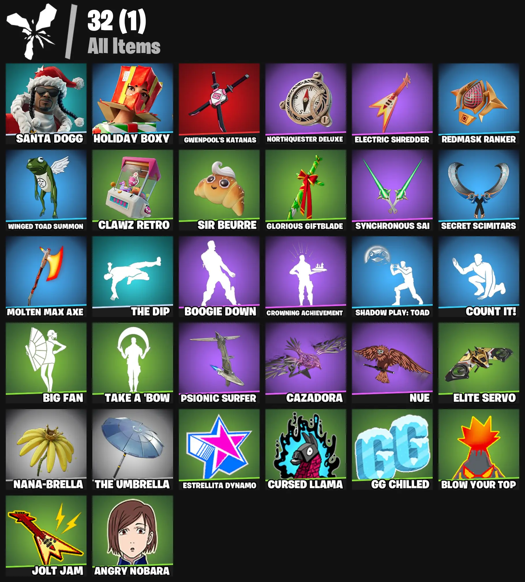 [PC/PSN/XBOX] 2 skins | Santa Dogg | Holiday Boxy | Gwenpool's Katanas | NorthQuester Deluxe | Electric Shredder | Redmask Ranker | Winged Toad Summon | 0 VB