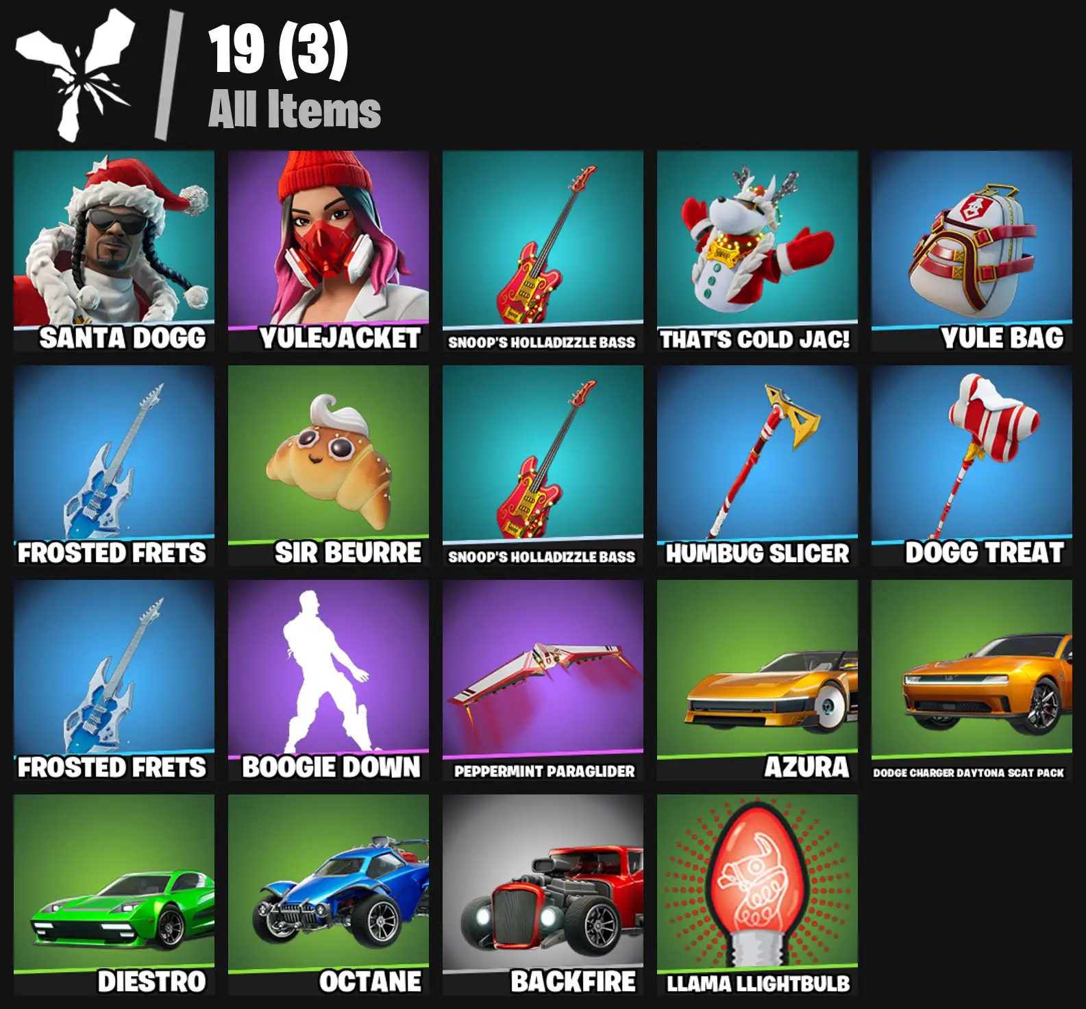 [PC/PSN/XBOX] 2 skins | Santa Dogg | Yulejacket | Snoop's Holladizzle Bass | That's Cold Jac! | Yule Bag | Frosted Frets | Sir Beurre | 0 VB