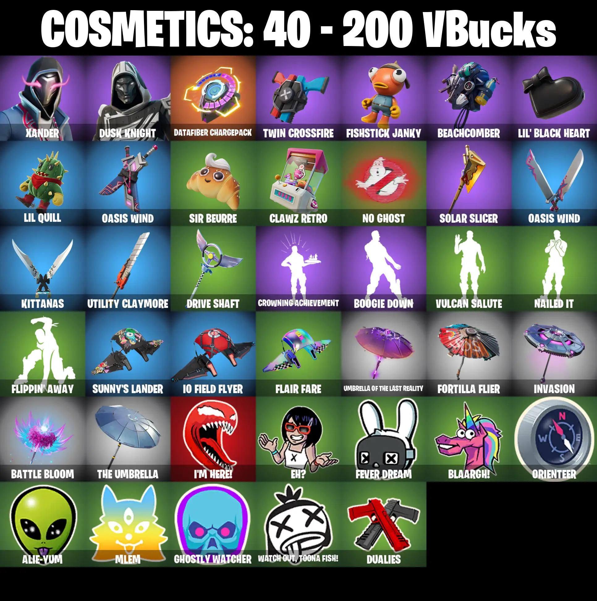 [PC/PSN/XBOX] 2 skins | Xander | Blitz Knight | Datafiber Chargepack | Twin Crossfire | Fishstick Janky | Beachcomber | Lil' Black Heart | Lil Quill | 200 VB