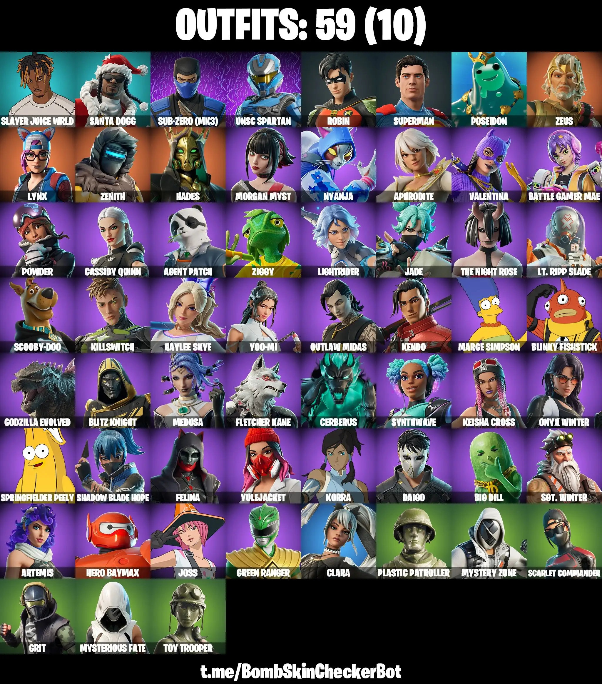 [PC] 58 skins | Immortal Form | LYNX Stage 4 | Scooby-Doo | Toy Trooper| Poseidon | Bi-Han | UNSC Spartan | Santa Dogg | Slayer Juice WRLD | 450 VB