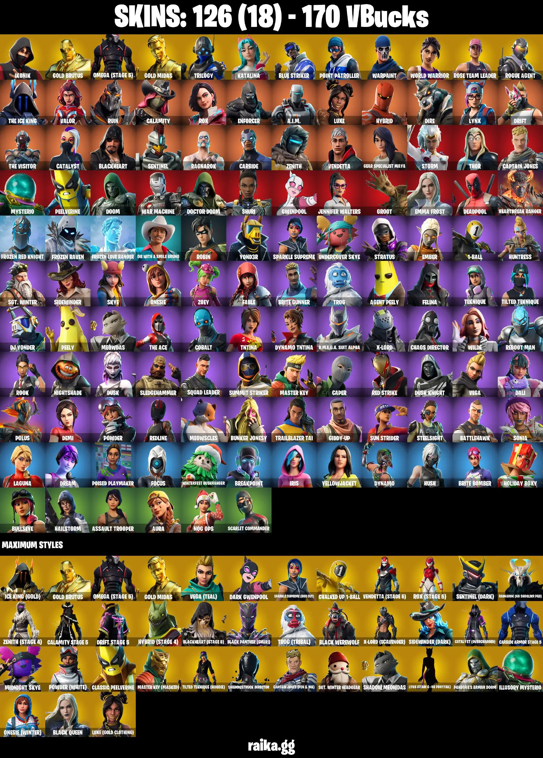 PC/PSN 126 skins | IKONIK | Rogue Agent | Blackheart | The Origin | Lynx | Sentinel | Spectra Knight | Malik | Peter Griffin | 700 VB