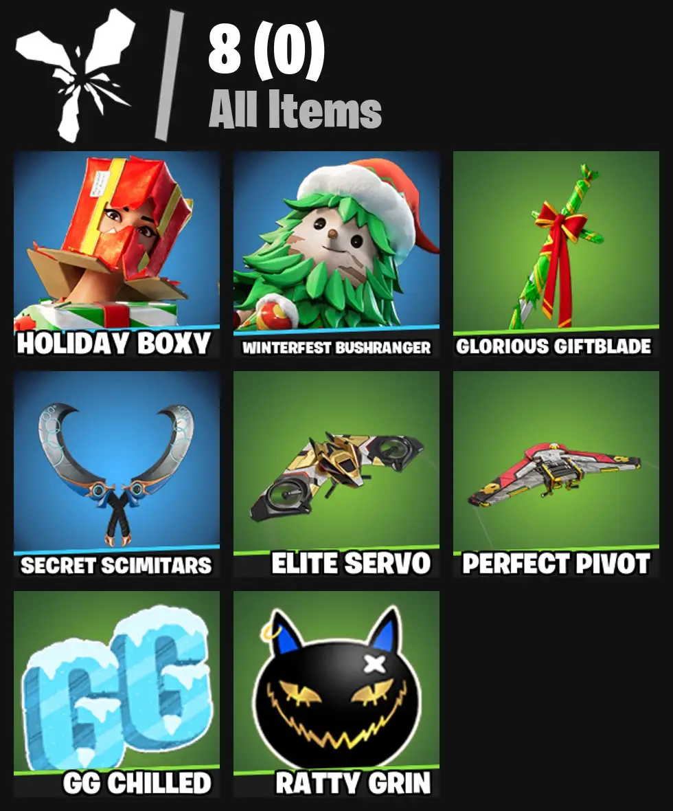 [PC/PSN/XBOX] 2 skins | Holiday Boxy | Winterfest Bushranger | Glorious Giftblade | Secret Scimitars | Elite Servo | Perfect Pivot | 0 VB