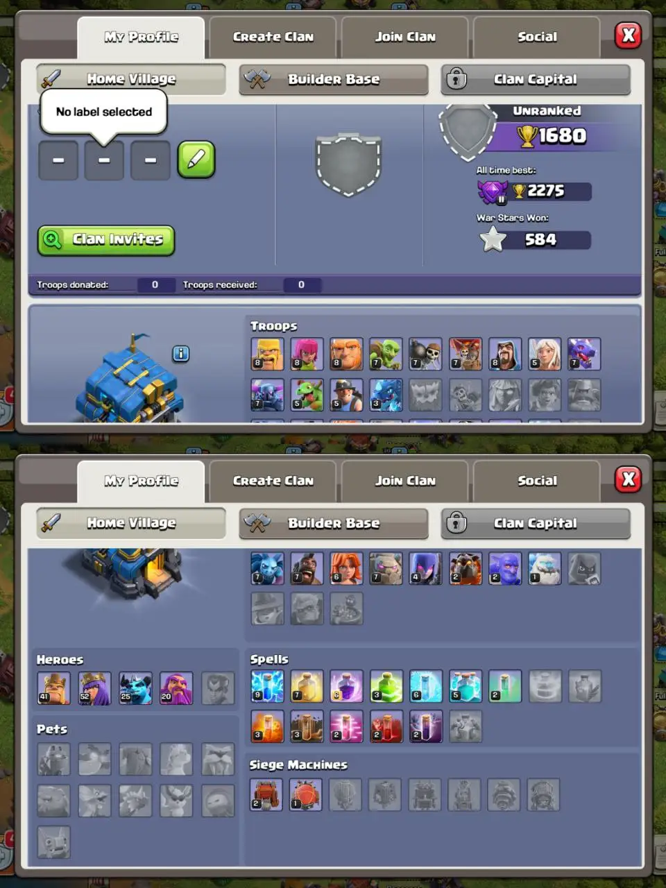 [#841] SEMI-MAX TH 12 | 41-52-25-20 HEROES | SOME MAGIC ITEMS | 1296 CWL MEDALS | 500 RENAME | INSTANT DELIVERY