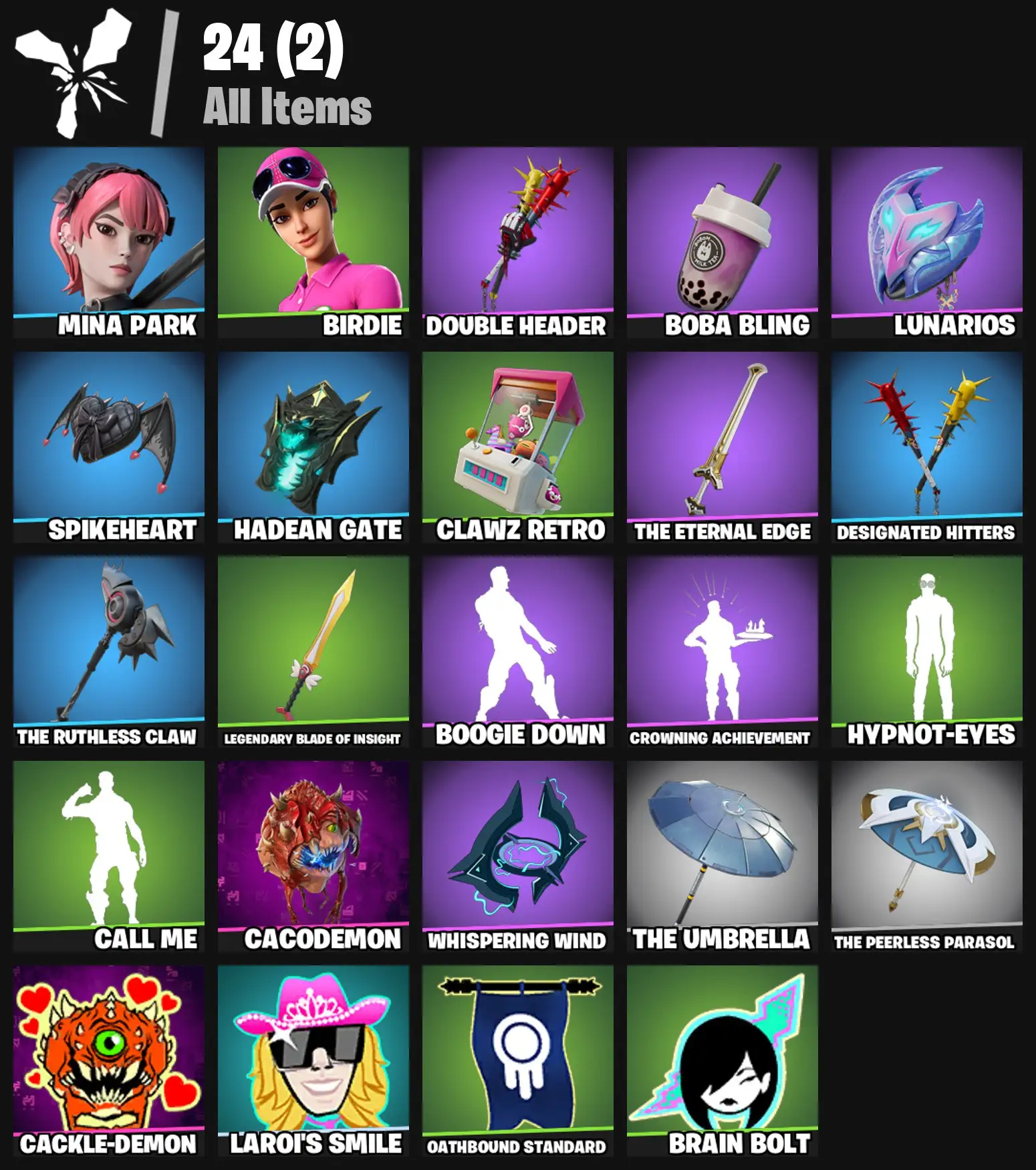 [PC/PSN/XBOX] 2 skins | Mina Park | Birdie | Double Header | Boba Bling | Lunarios | Spikeheart | Hadean Gate | Clawz Retro | The Eternal Edge | 100 VB
