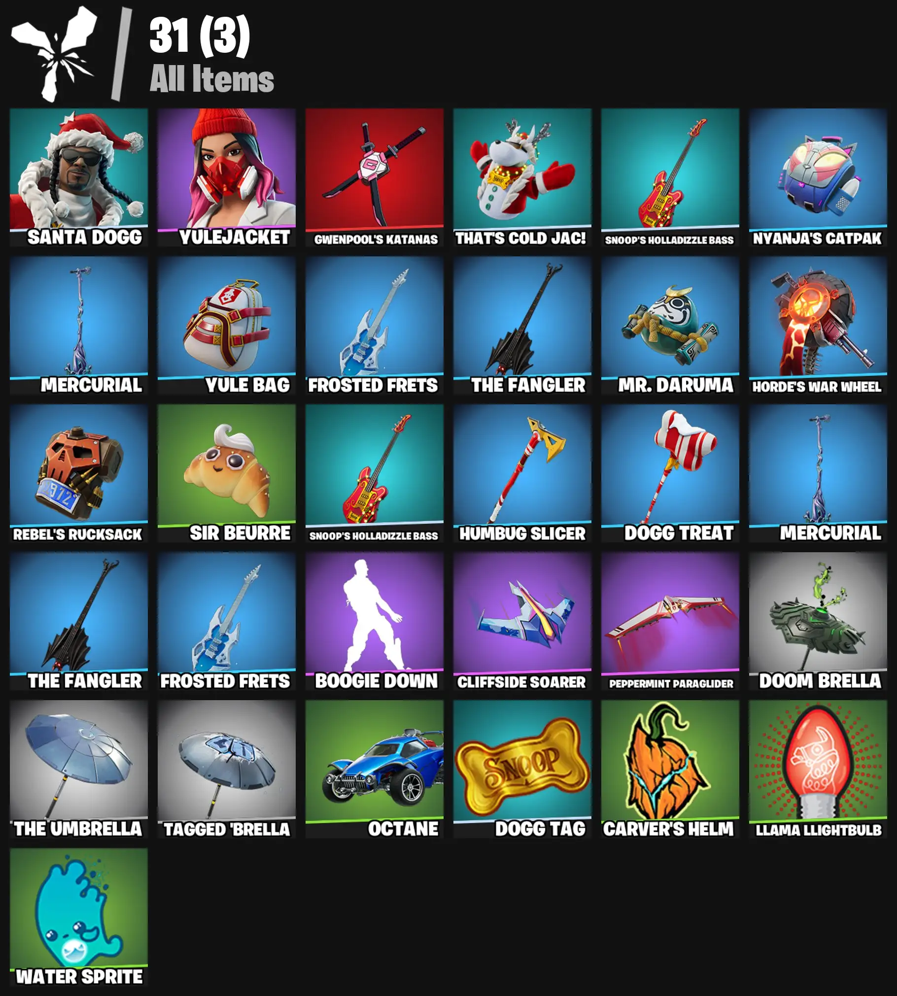 [PC/PSN/XBOX] 2 skins | Santa Dogg | Yulejacket | Gwenpool's Katanas | That's Cold Jac! | Snoop's Holladizzle Bass | Nyanja's Catpak | Mercurial | 100 VB