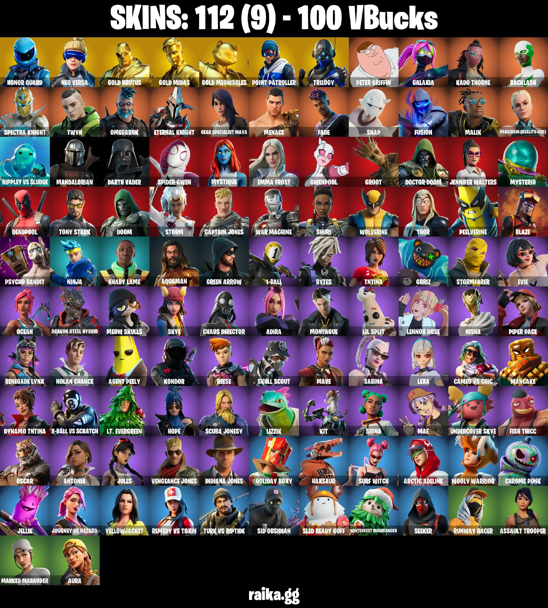 [PC/XBOX] FA 112 skins | Honor Guard | Psycho Bandit | Merry Mint Axe | Neo Versa | Gold Brutus | Gold Midas | Gold Meowscles | Point Patroller
