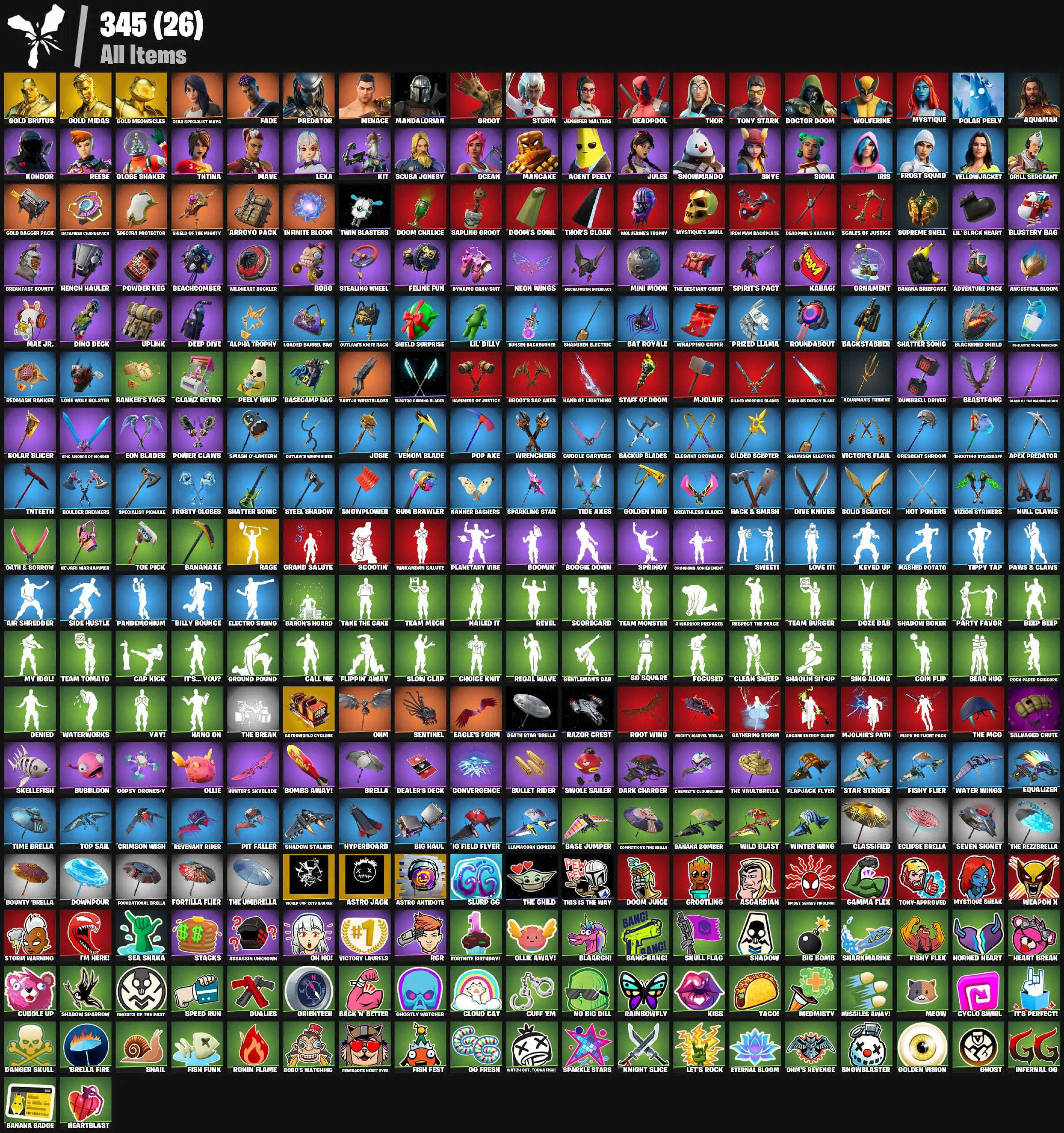 [PC/XBOX] 38 skins | Gold Midas | Gold Brutus | Gold Meowscles | Neon Wings | Clawz Retro | Shooting Starstaff | Rage | Boogie Down | Astroworld Cyclone 