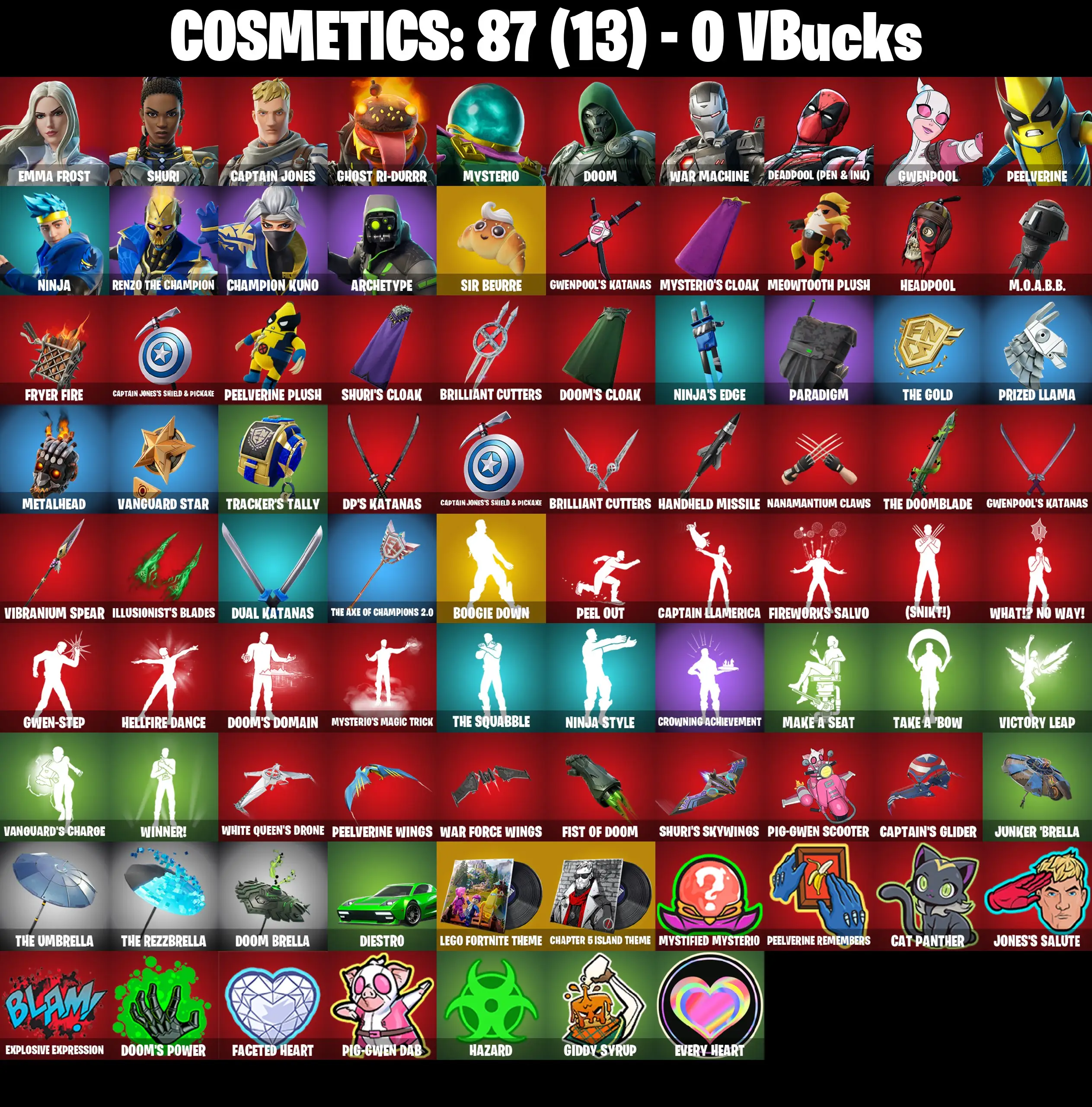 [PC/PSN/XBOX] 14 Skins | Captain Jones | Mysterio | Emma Frost | Ghost Ri-Durrr | Archetype | Champion Kuno | Gwenpool | Peelverine | 0 VB
