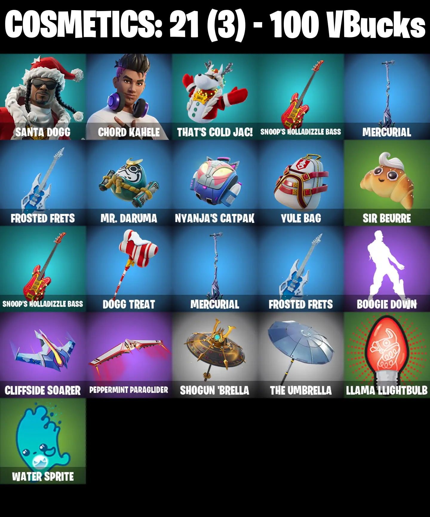 [PC/PSN/XBOX] 2 skins | Santa Dogg | Chord Kahele | That's Cold Jac! | Snoop's Holladizzle Bass | Mercurial | Frosted Frets | Mr. Daruma | 100 VB