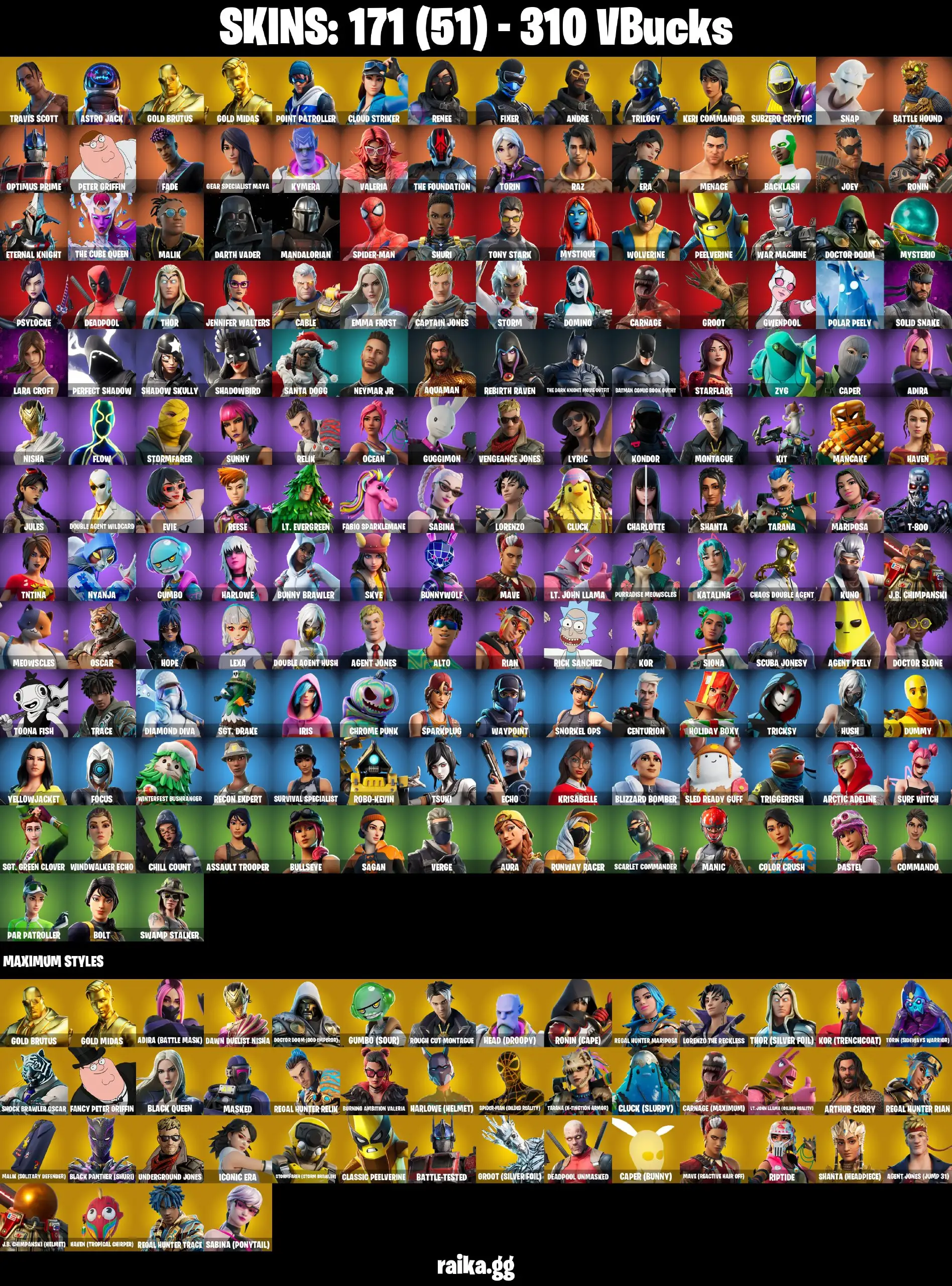 [PC/XBOX/PSN] Full 171 skins | Travis Scott | Astro Jack | Gold Brutus | Gold Midas | Point Patroller | Trilogy | Cloud Striker | 910 VB