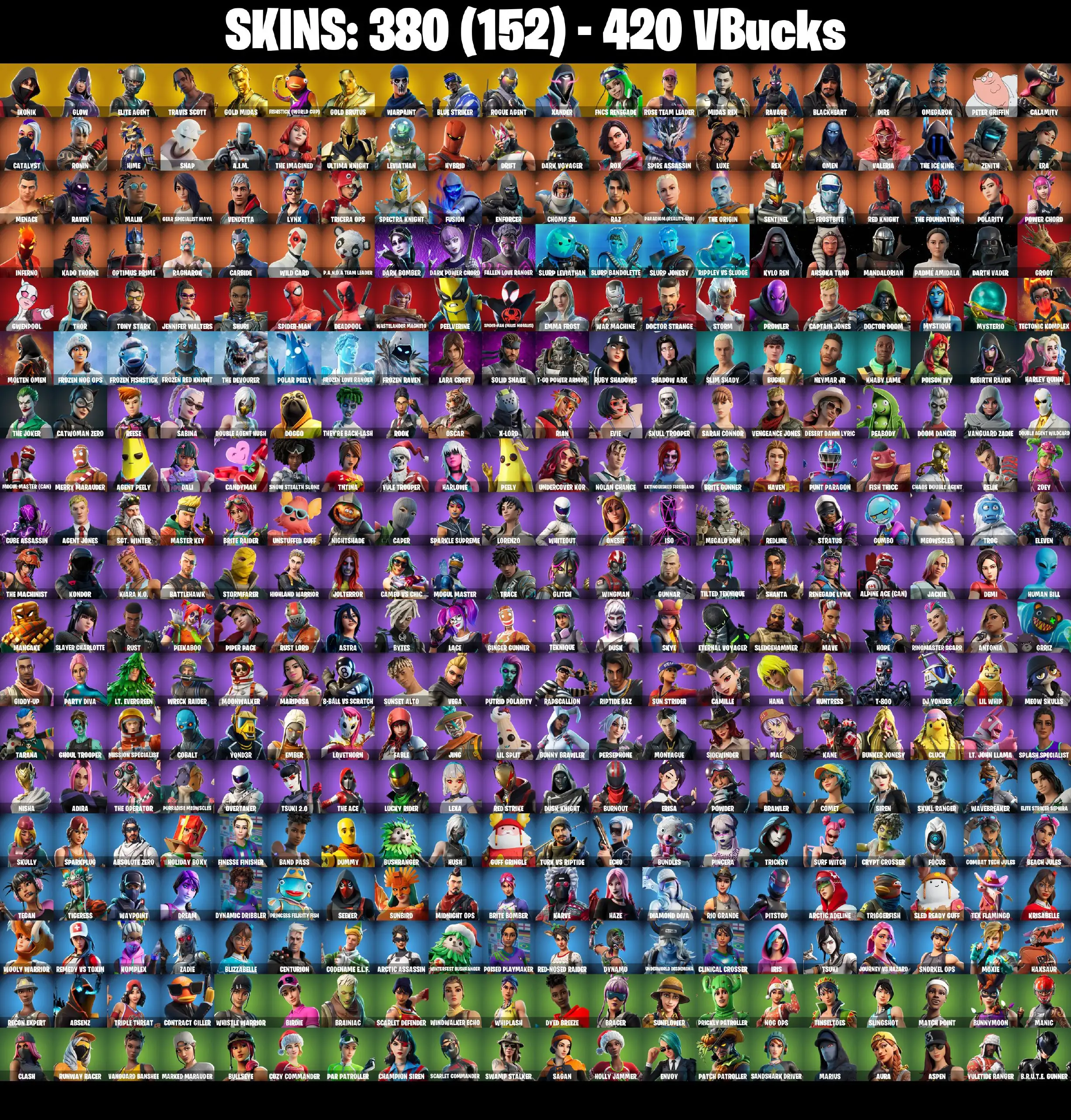 [PC] 380 skins | OG STW | IKONIK | Glow | Elite Agent | Travis Scott | Take The L | Merry Mint Axe | Gold Midas | Fishstick (World Cup) | Gold Brutus (PARENTAL CONTROL)