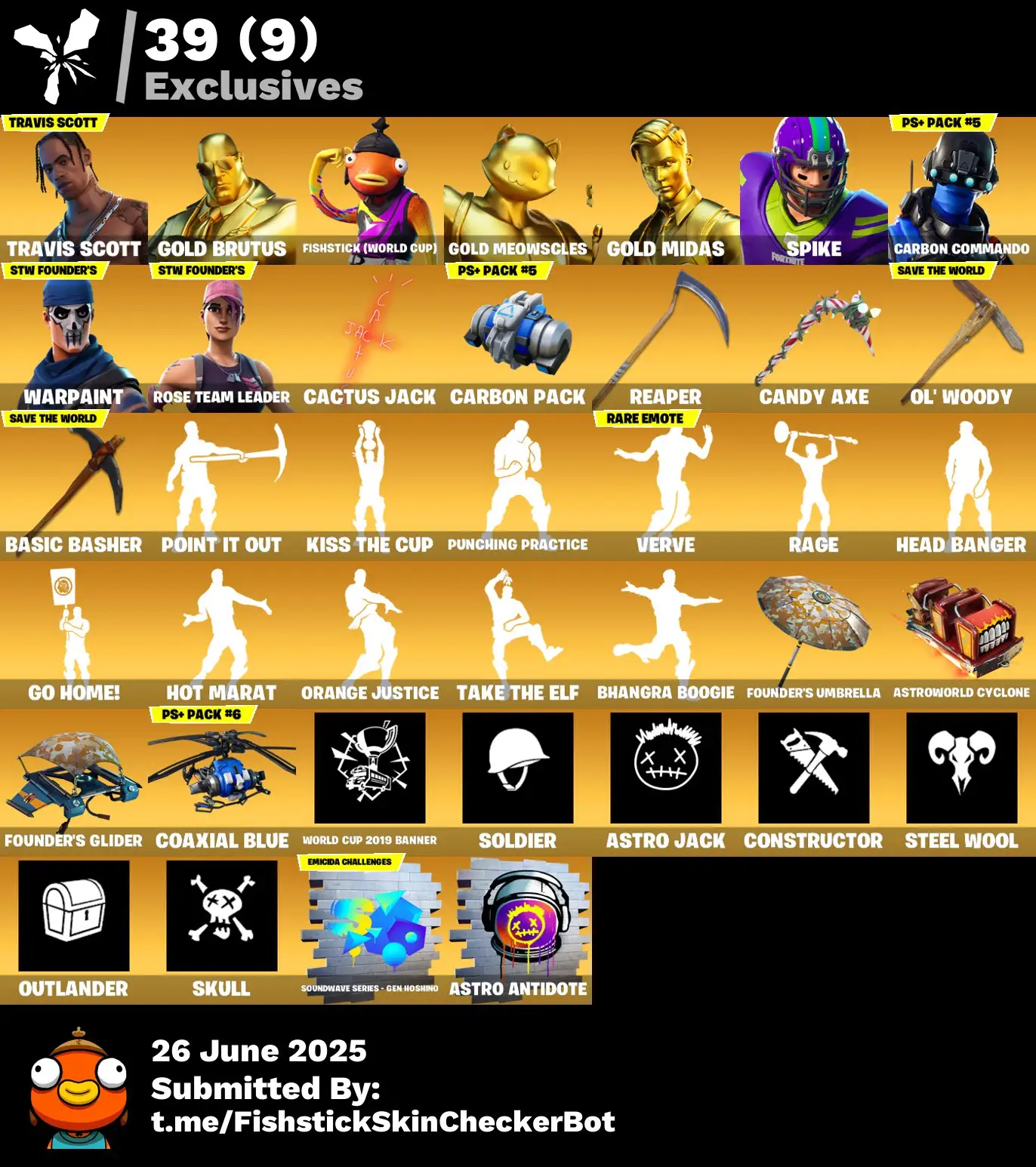 291 Skins · 74 Paid · Legendary Collection | Travis Scott, Renegade Raider, Peter Griffin, Gwenpool & More